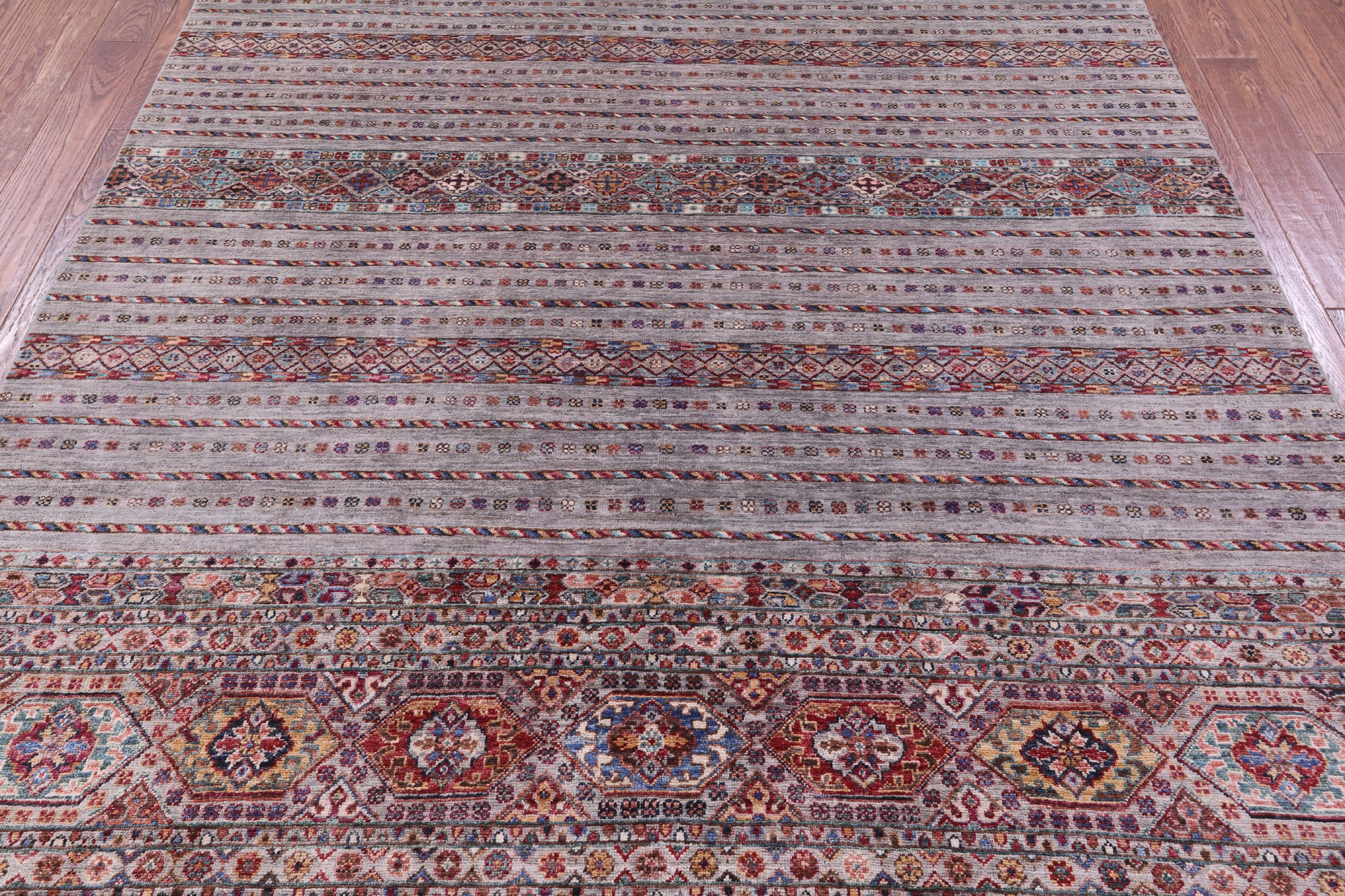 Grey Khorjin Persian Gabbeh Hand Knotted Wool Rug - 6' 9" X 10' 0" - Golden Nile