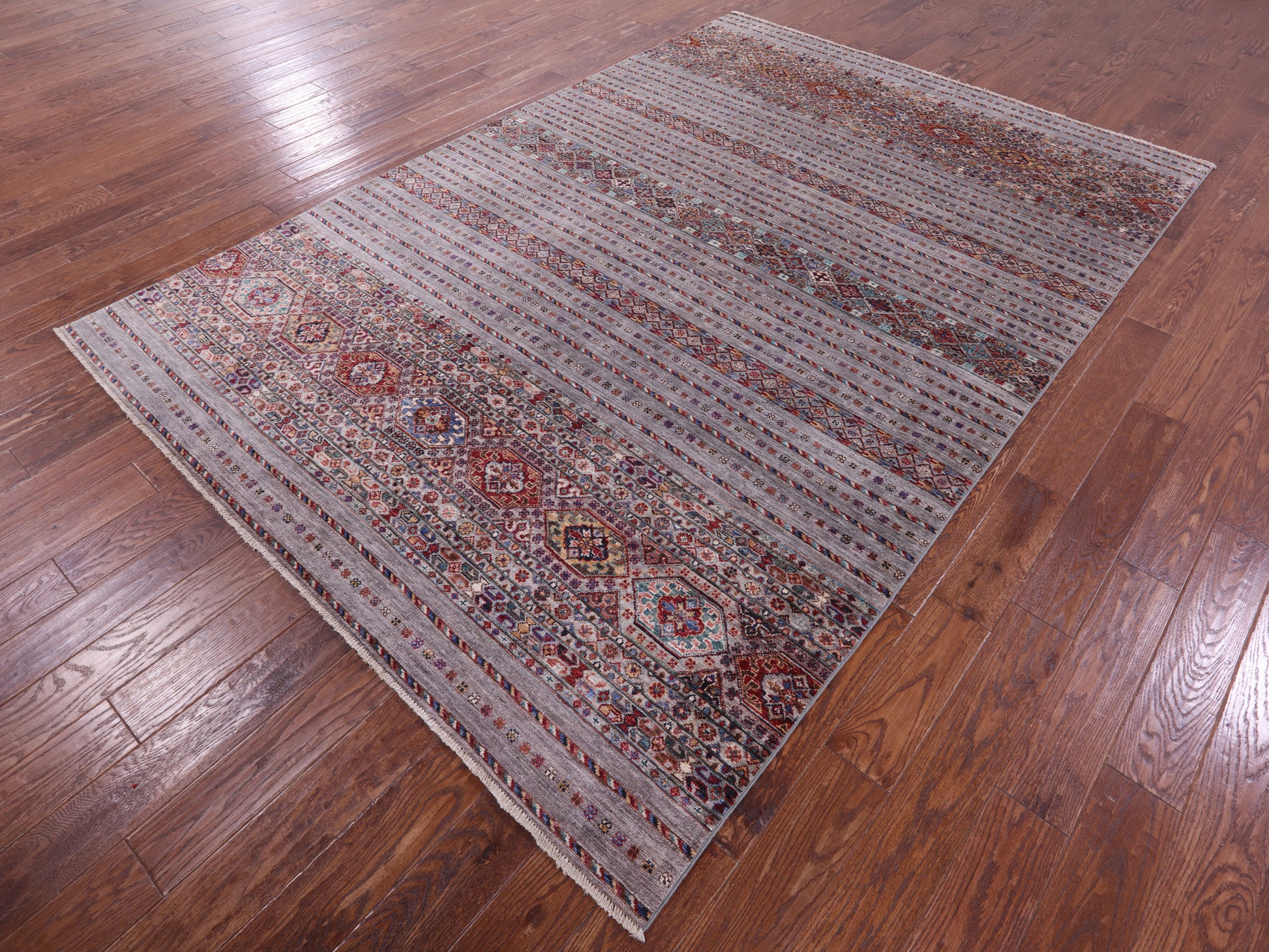 Grey Khorjin Persian Gabbeh Hand Knotted Wool Rug - 6' 9" X 10' 0" - Golden Nile