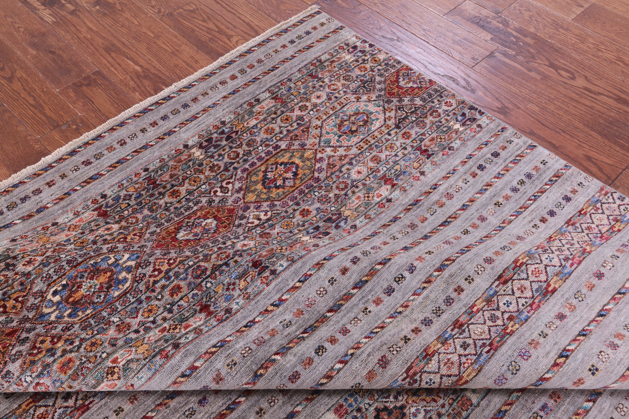 Grey Khorjin Persian Gabbeh Hand Knotted Wool Rug - 6' 9" X 10' 0" - Golden Nile