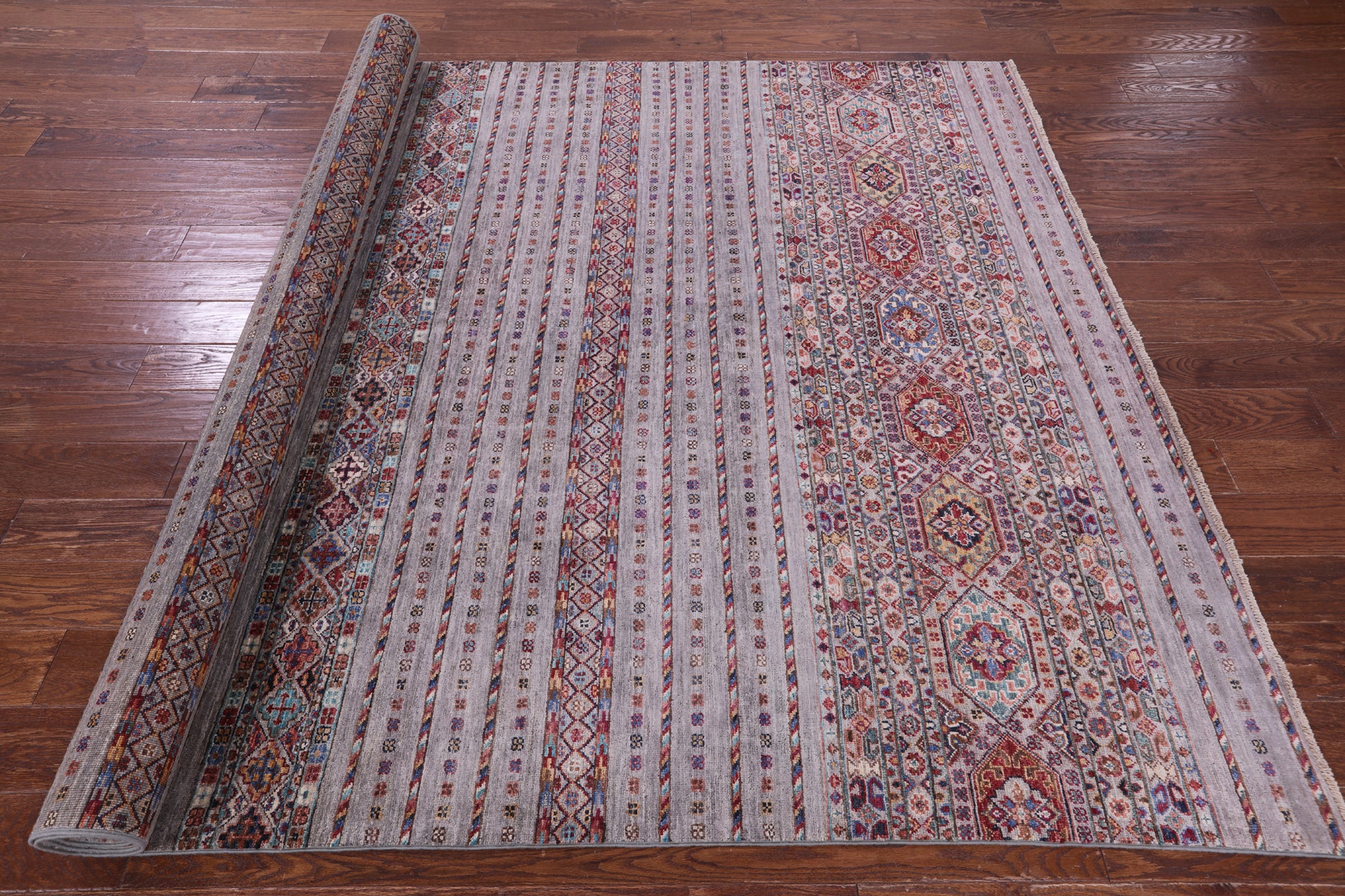 Grey Khorjin Persian Gabbeh Hand Knotted Wool Rug - 6' 9" X 10' 0" - Golden Nile