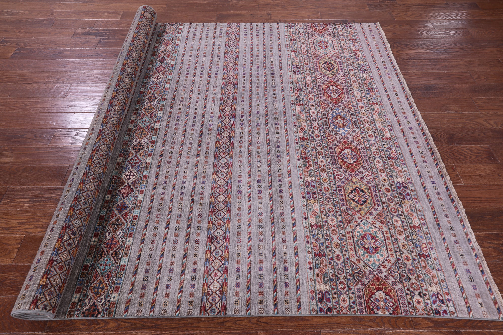 Grey Khorjin Persian Gabbeh Hand Knotted Wool Rug - 6' 9" X 10' 0" - Golden Nile