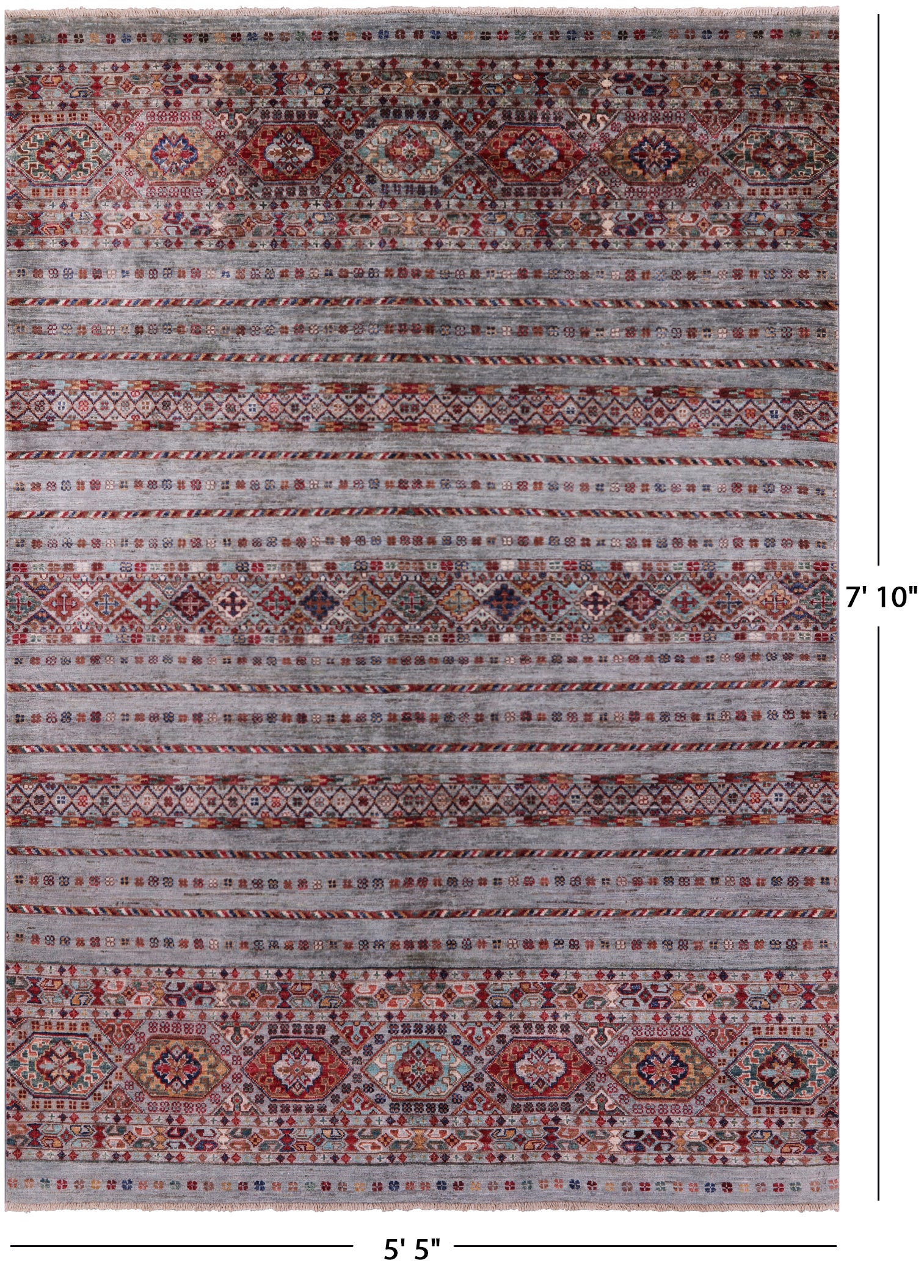 Grey Khorjin Persian Gabbeh Hand Knotted Wool Rug - 5' 5" X 7' 10" - Golden Nile