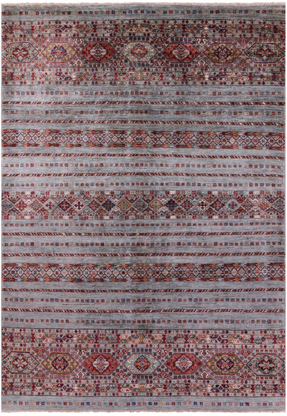Grey Khorjin Persian Gabbeh Hand Knotted Wool Rug - 5' 5" X 7' 10" - Golden Nile