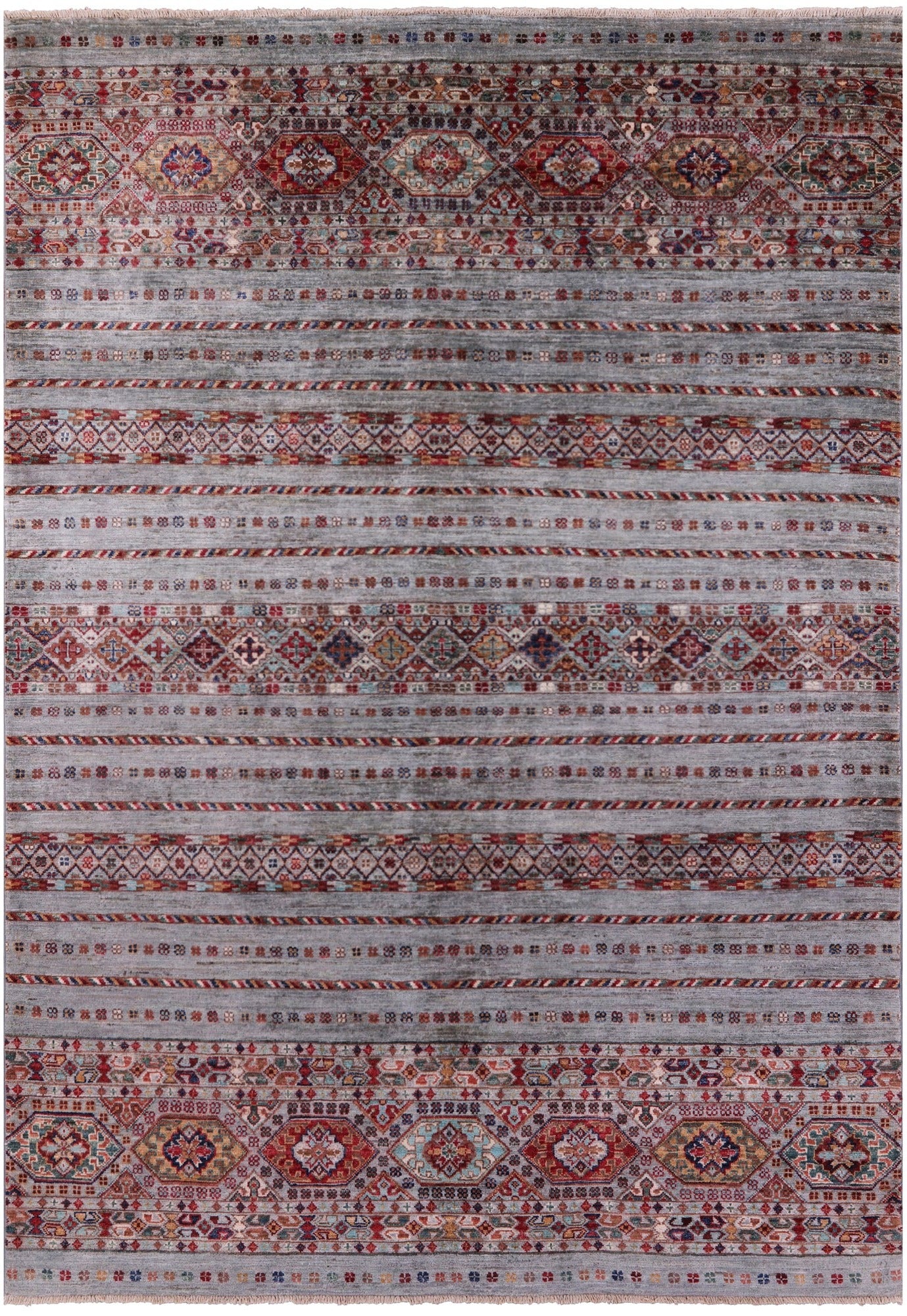 Grey Khorjin Persian Gabbeh Hand Knotted Wool Rug - 5' 5" X 7' 10" - Golden Nile