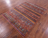 Khorjin Persian Gabbeh Hand Knotted Wool Rug - 5' 1" X 6' 10" - Golden Nile