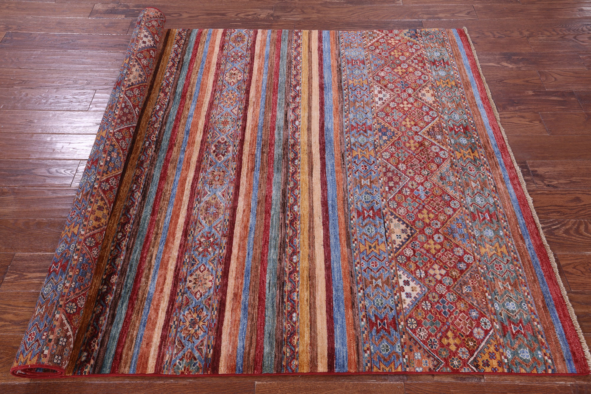 Khorjin Persian Gabbeh Hand Knotted Wool Rug - 5' 1" X 6' 10" - Golden Nile
