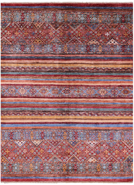 Khorjin Persian Gabbeh Hand Knotted Wool Rug - 5' 1" X 6' 10" - Golden Nile