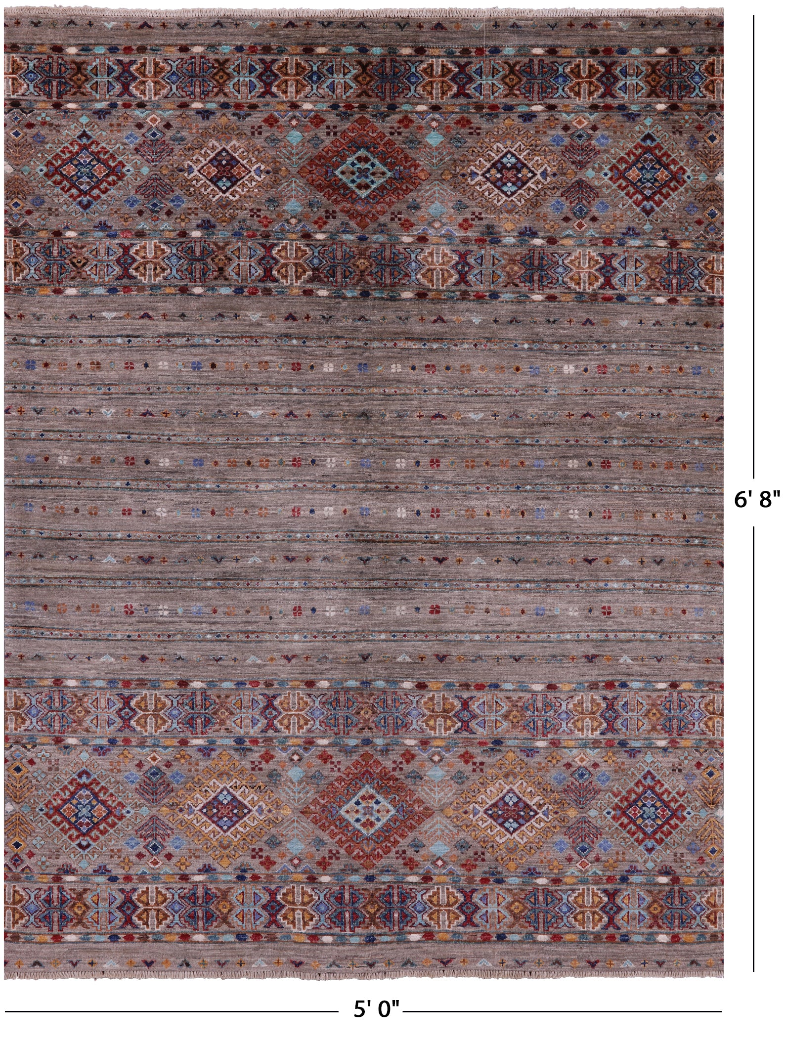 Khorjin Persian Gabbeh Hand Knotted Wool Rug - 5' 0" X 6' 8" - Golden Nile
