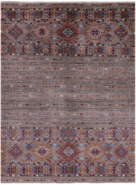 Khorjin Persian Gabbeh Hand Knotted Wool Rug - 5' 0" X 6' 8" - Golden Nile