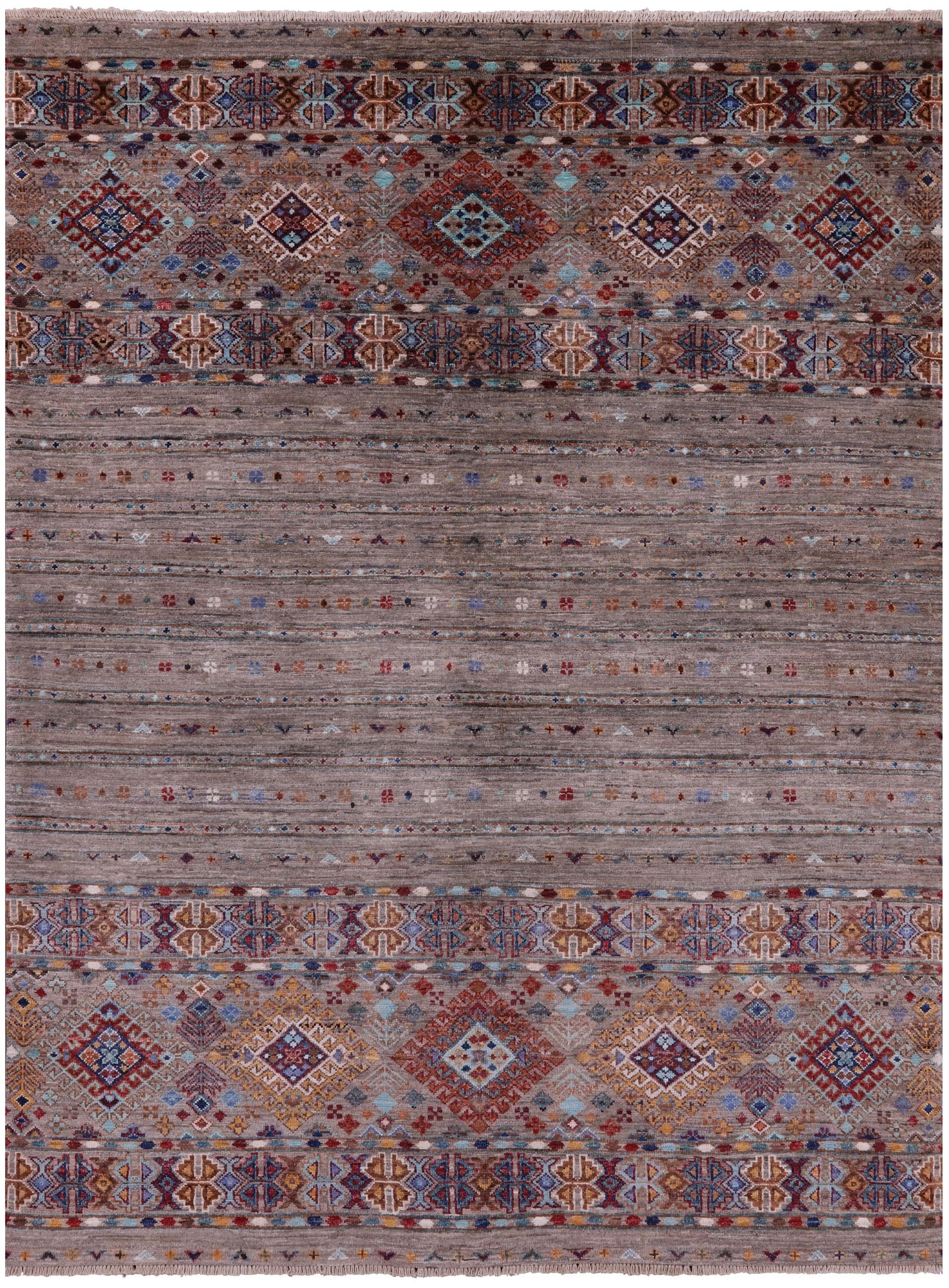 Khorjin Persian Gabbeh Hand Knotted Wool Rug - 5' 0" X 6' 8" - Golden Nile