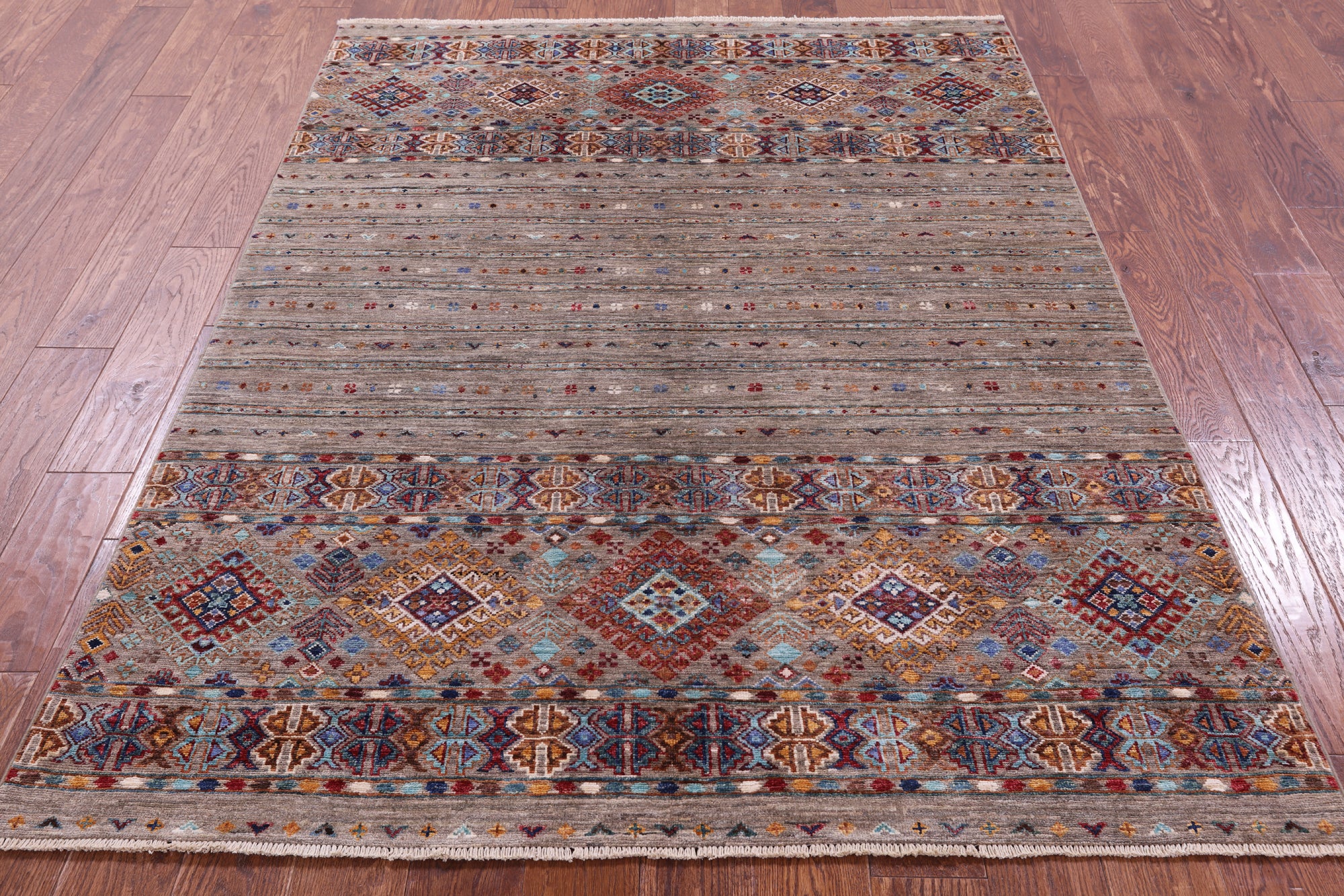 Khorjin Persian Gabbeh Hand Knotted Wool Rug - 5' 0" X 6' 8" - Golden Nile