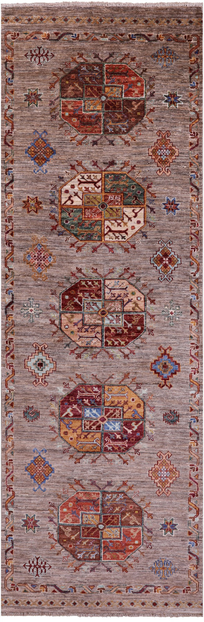 Turkmen Ersari Hand Knotted Wool Runner Rug - 2' 9" X 8' 4" - Golden Nile