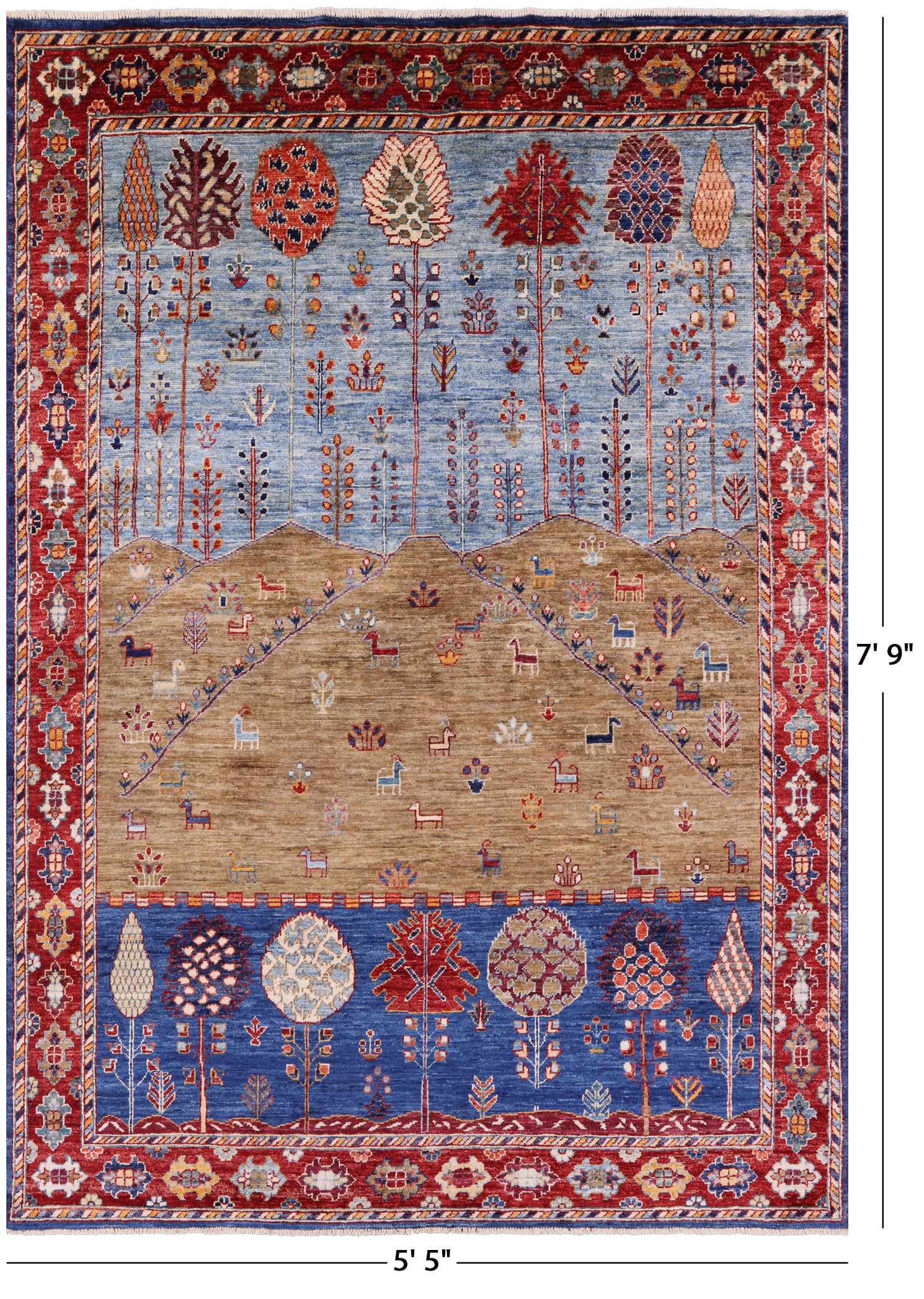 Tribal Persian Gabbeh Hand Knotted Wool Rug - 5' 5" X 7' 9" - Golden Nile
