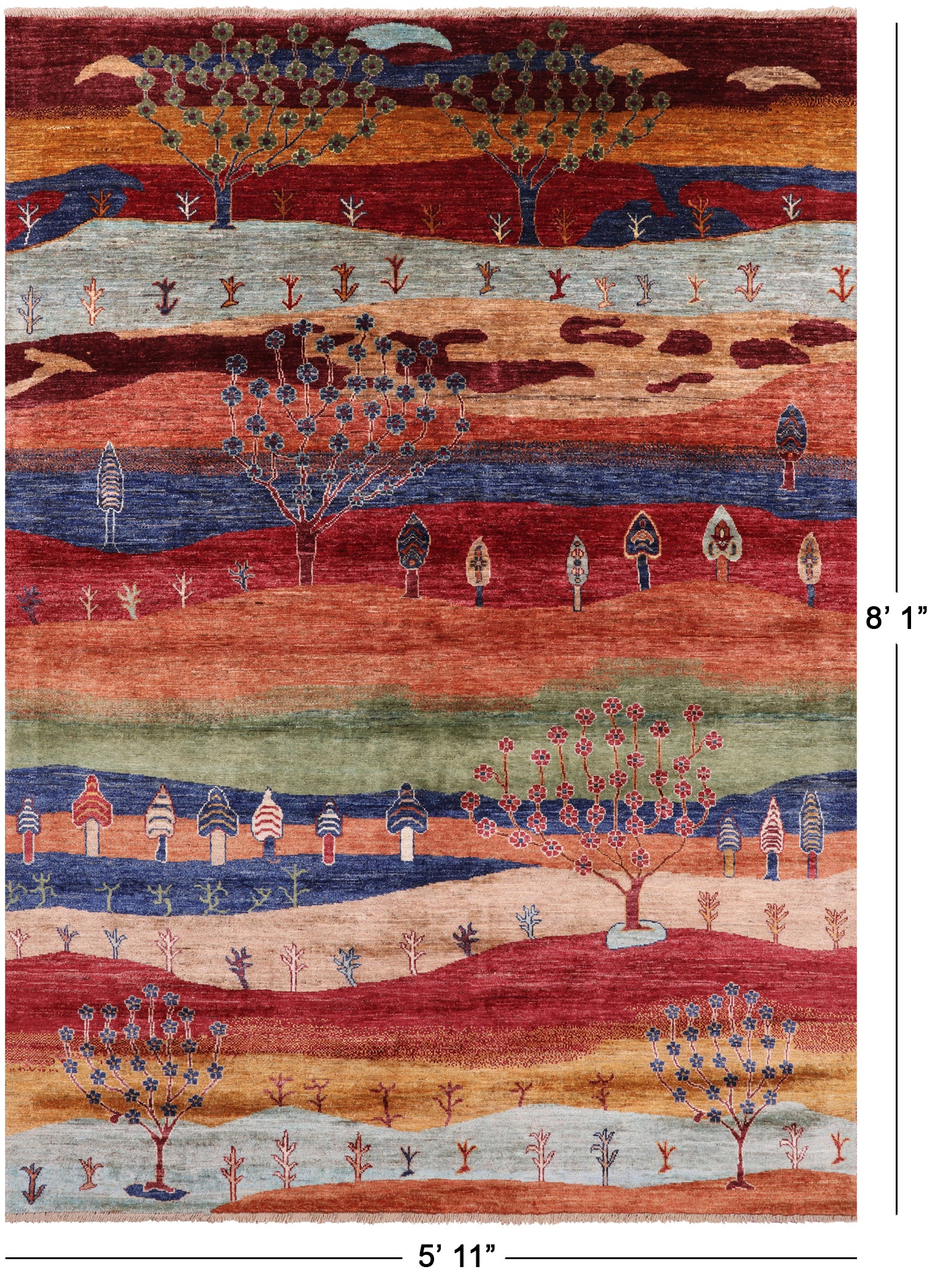 Tribal Persian Gabbeh Hand Knotted Wool Rug - 5' 11" X 8' 1" - Golden Nile