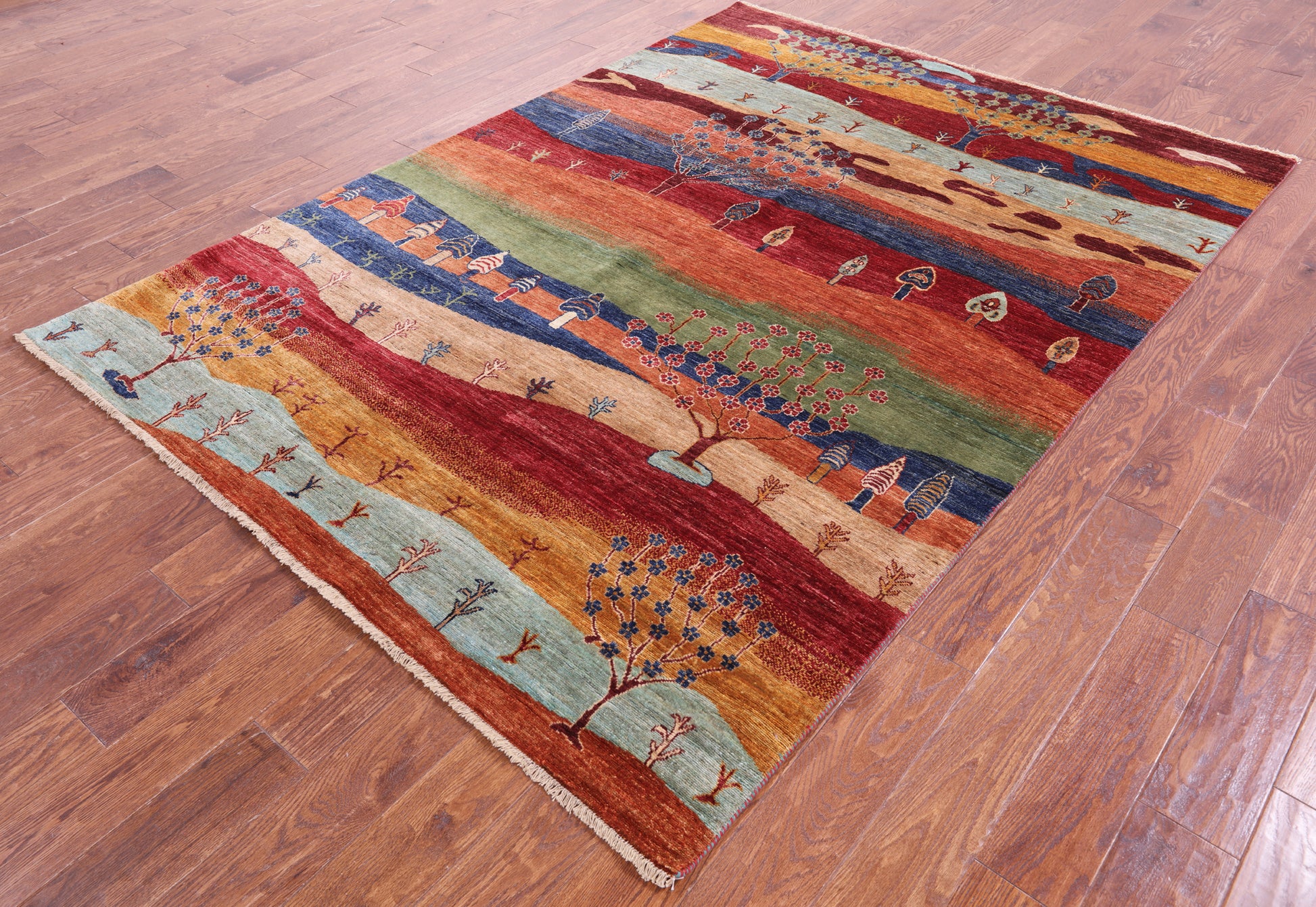 Tribal Persian Gabbeh Hand Knotted Wool Rug - 5' 11" X 8' 1" - Golden Nile