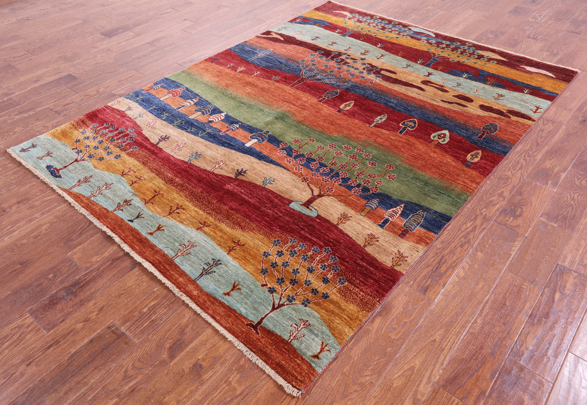 Tribal Persian Gabbeh Hand Knotted Wool Rug - 5' 11" X 8' 1" - Golden Nile