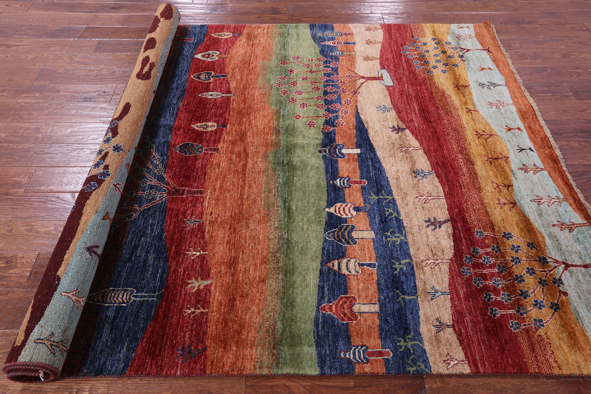 Tribal Persian Gabbeh Hand Knotted Wool Rug - 5' 11" X 8' 1" - Golden Nile