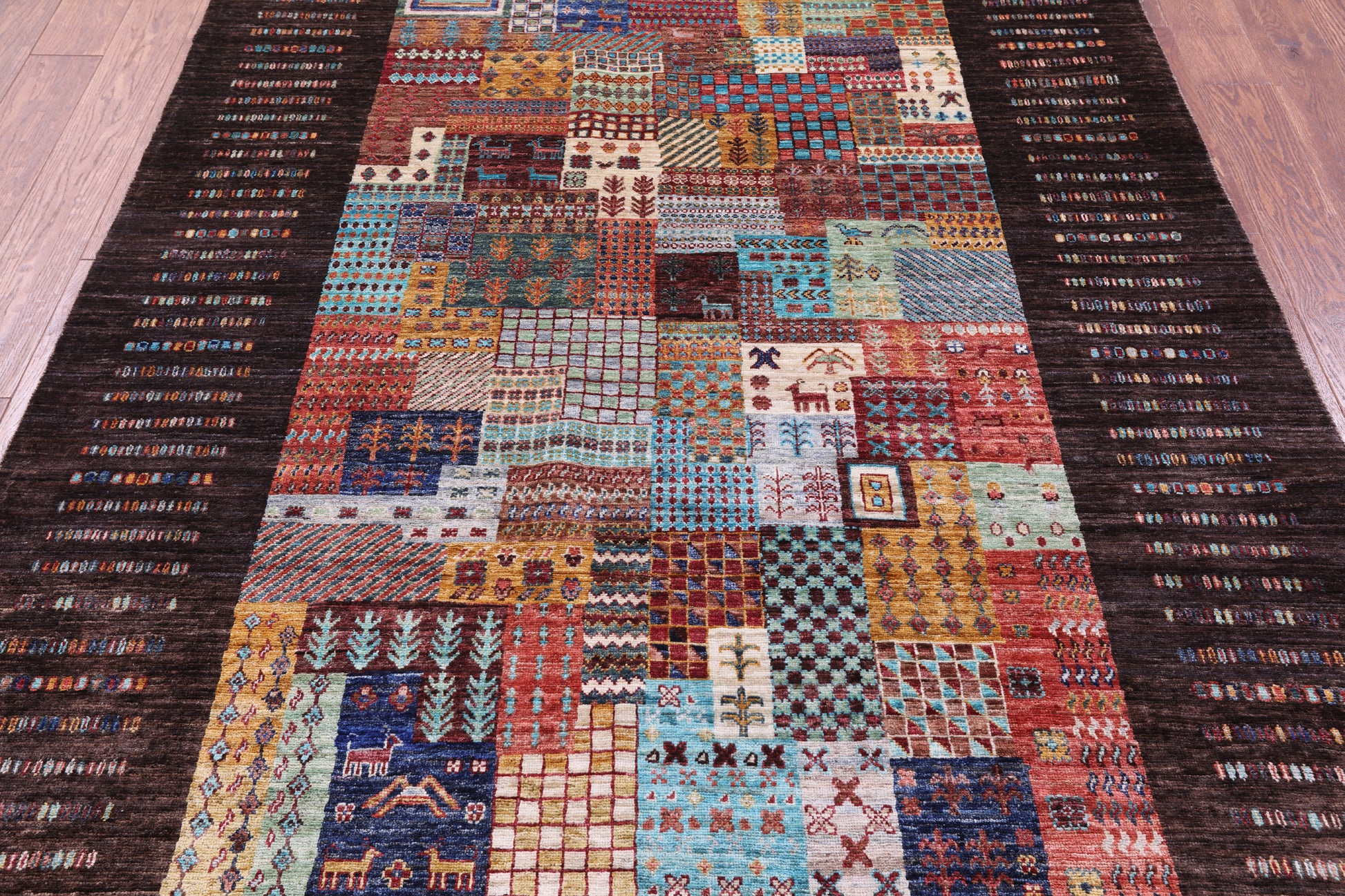 Brown Tribal Persian Gabbeh Hand Knotted Wool Rug - 5' 8" X 7' 11" - Golden Nile