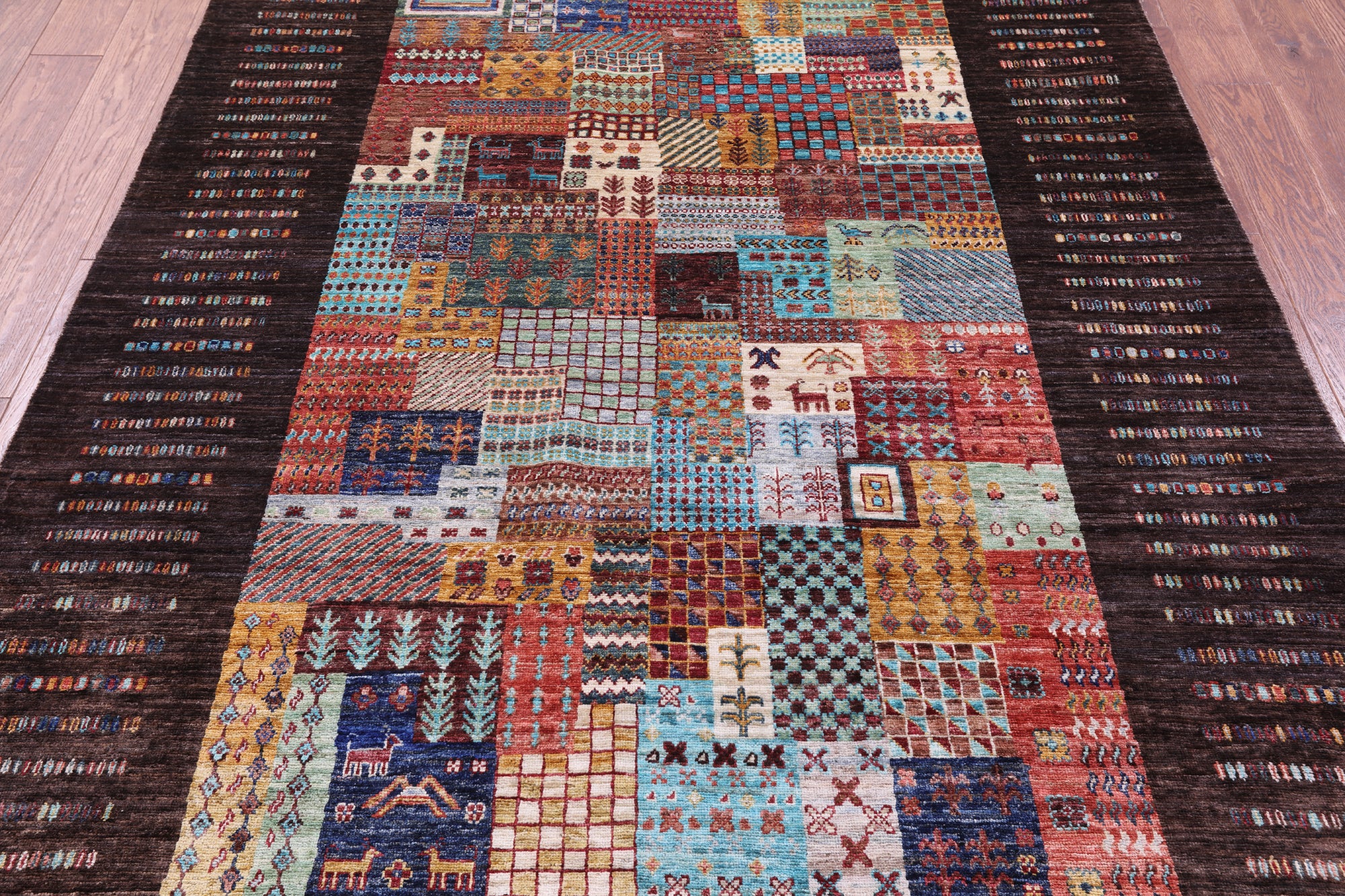 Brown Tribal Persian Gabbeh Hand Knotted Wool Rug - 5' 8" X 7' 11" - Golden Nile