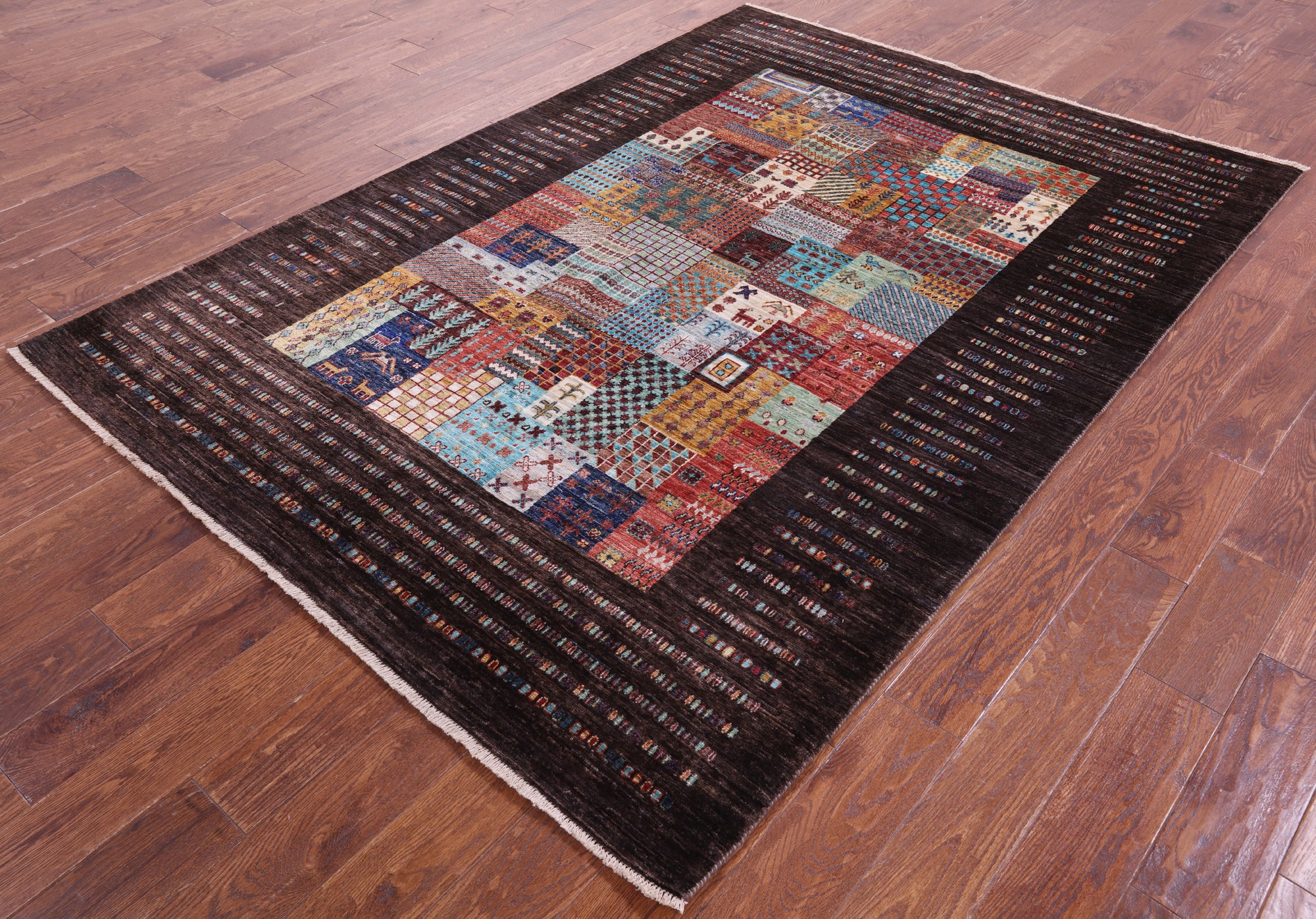 Brown Tribal Persian Gabbeh Hand Knotted Wool Rug - 5' 8" X 7' 11" - Golden Nile