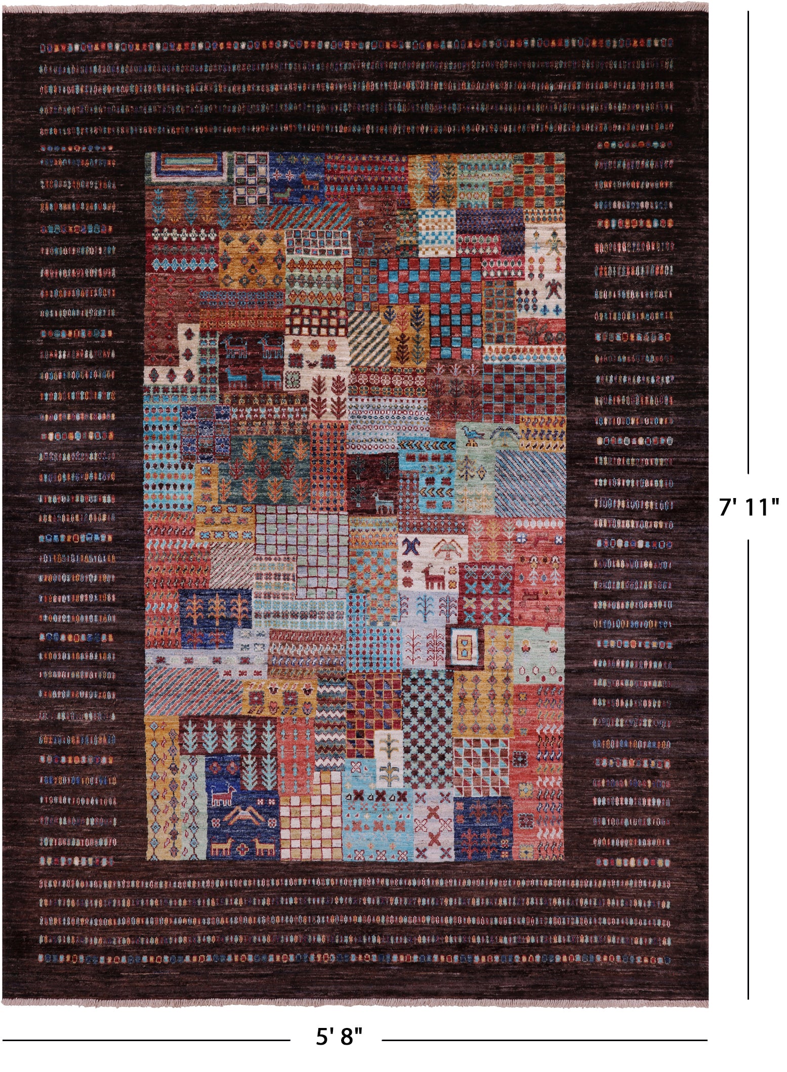 Brown Tribal Persian Gabbeh Hand Knotted Wool Rug - 5' 8" X 7' 11" - Golden Nile