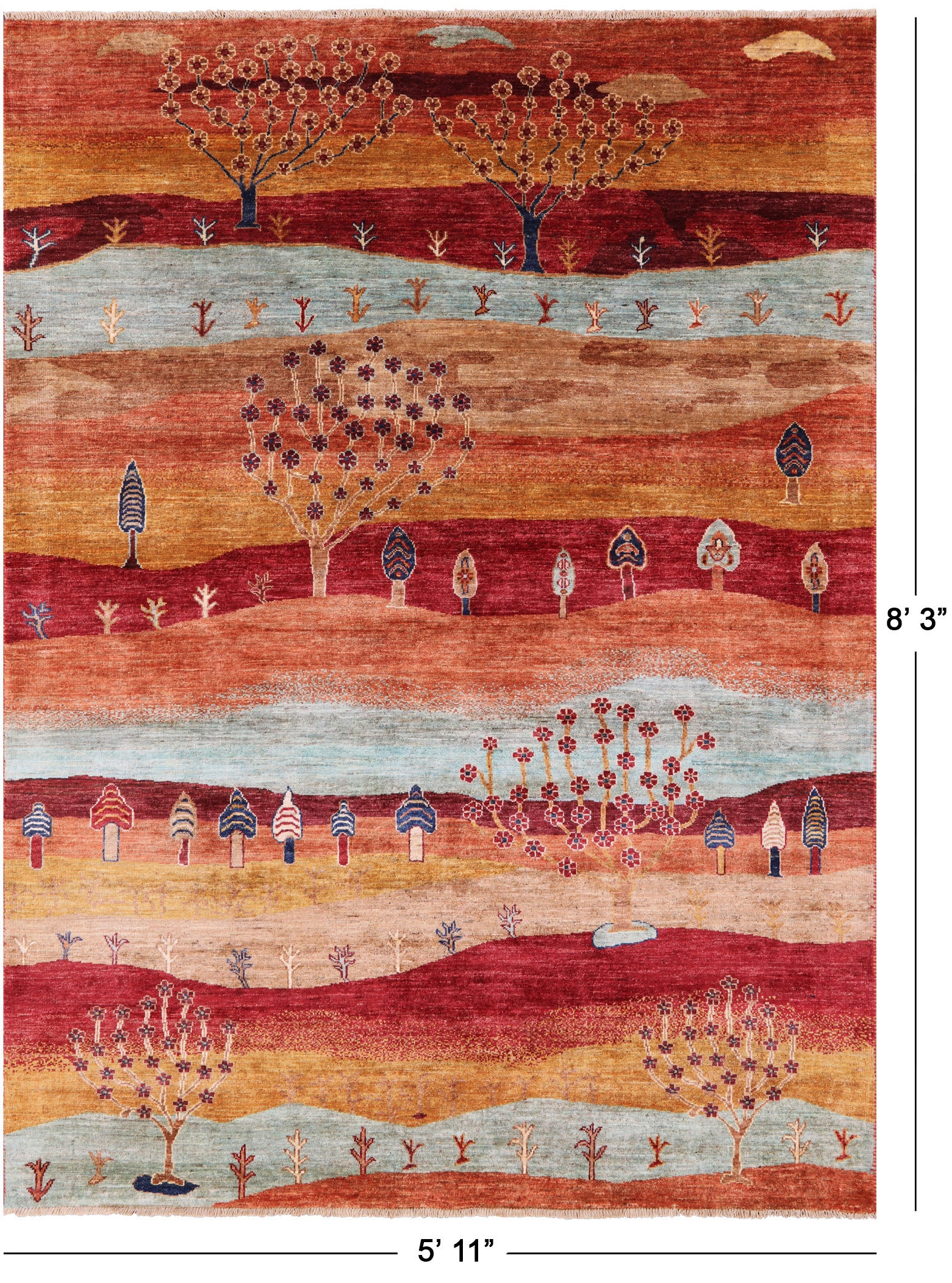 Tribal Persian Gabbeh Hand Knotted Wool Rug - 5' 11" X 8' 3" - Golden Nile