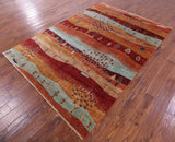 Tribal Persian Gabbeh Hand Knotted Wool Rug - 5' 11" X 8' 3" - Golden Nile