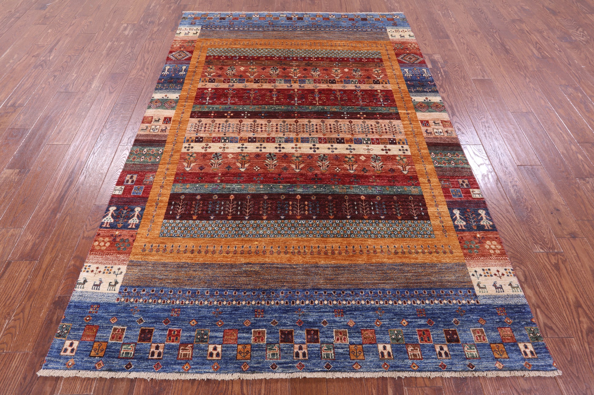 Tribal Persian Gabbeh Handmade Wool Rug - 5' 8" X 8' 4" - Golden Nile
