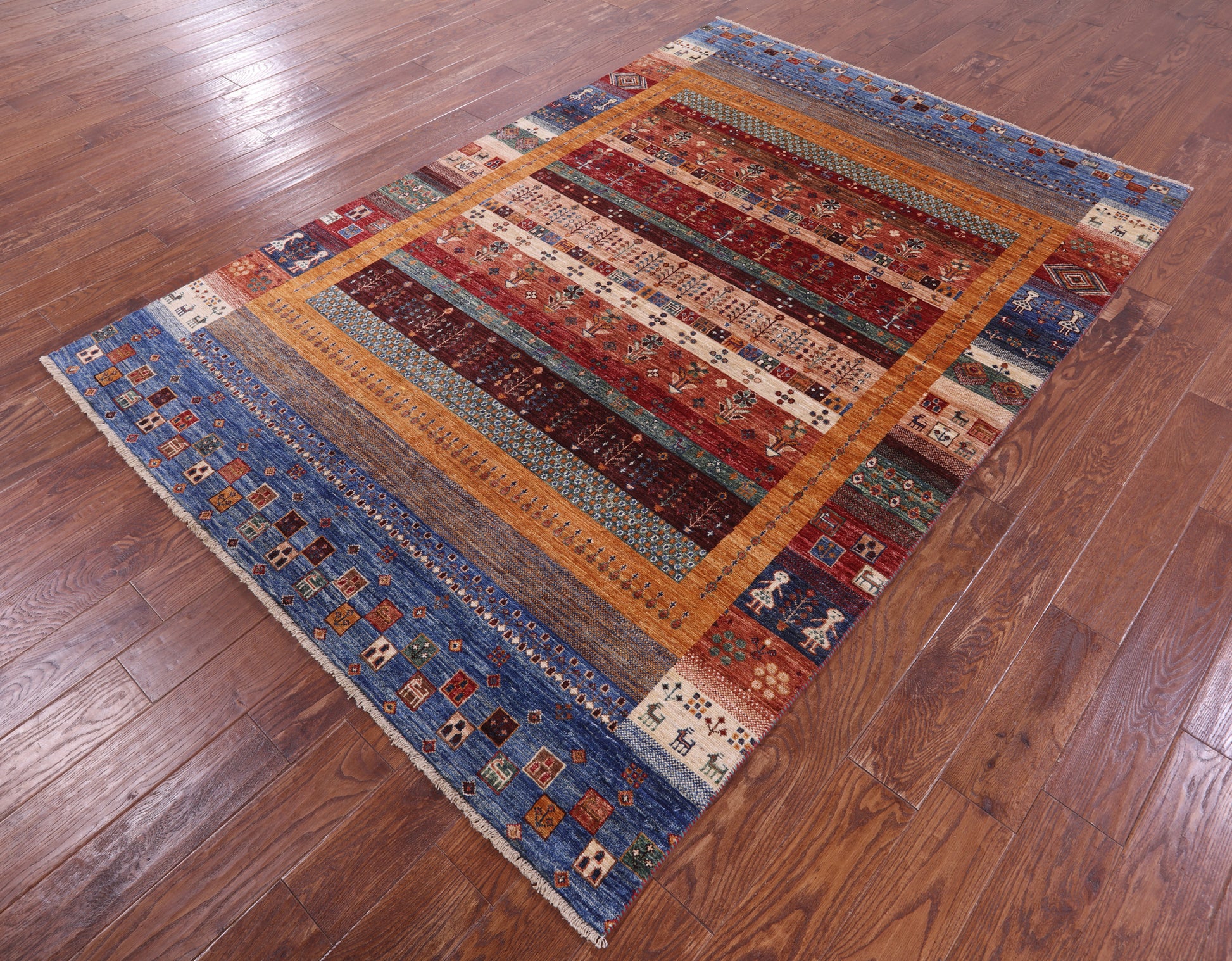 Tribal Persian Gabbeh Handmade Wool Rug - 5' 8" X 8' 4" - Golden Nile