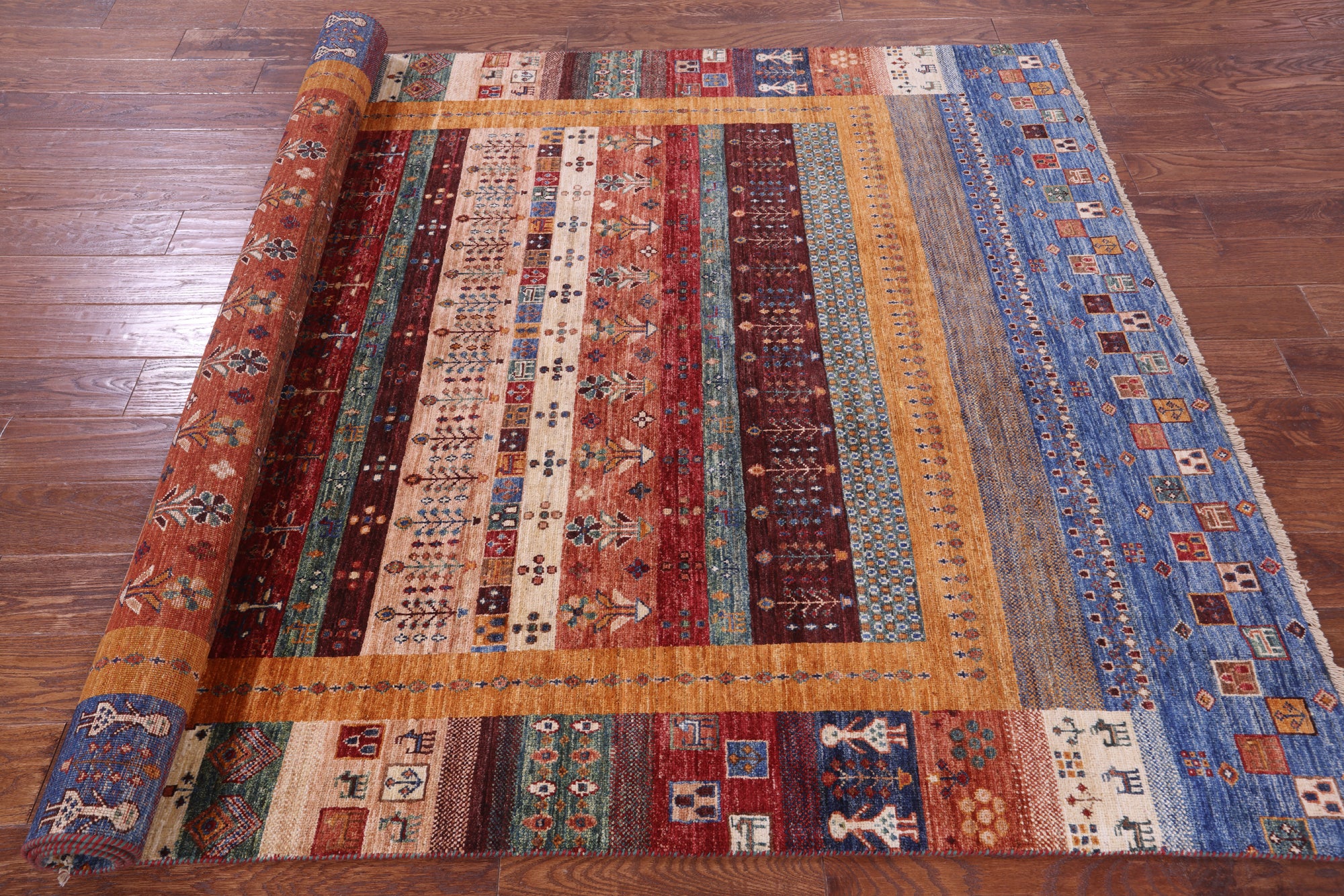 Tribal Persian Gabbeh Handmade Wool Rug - 5' 8" X 8' 4" - Golden Nile