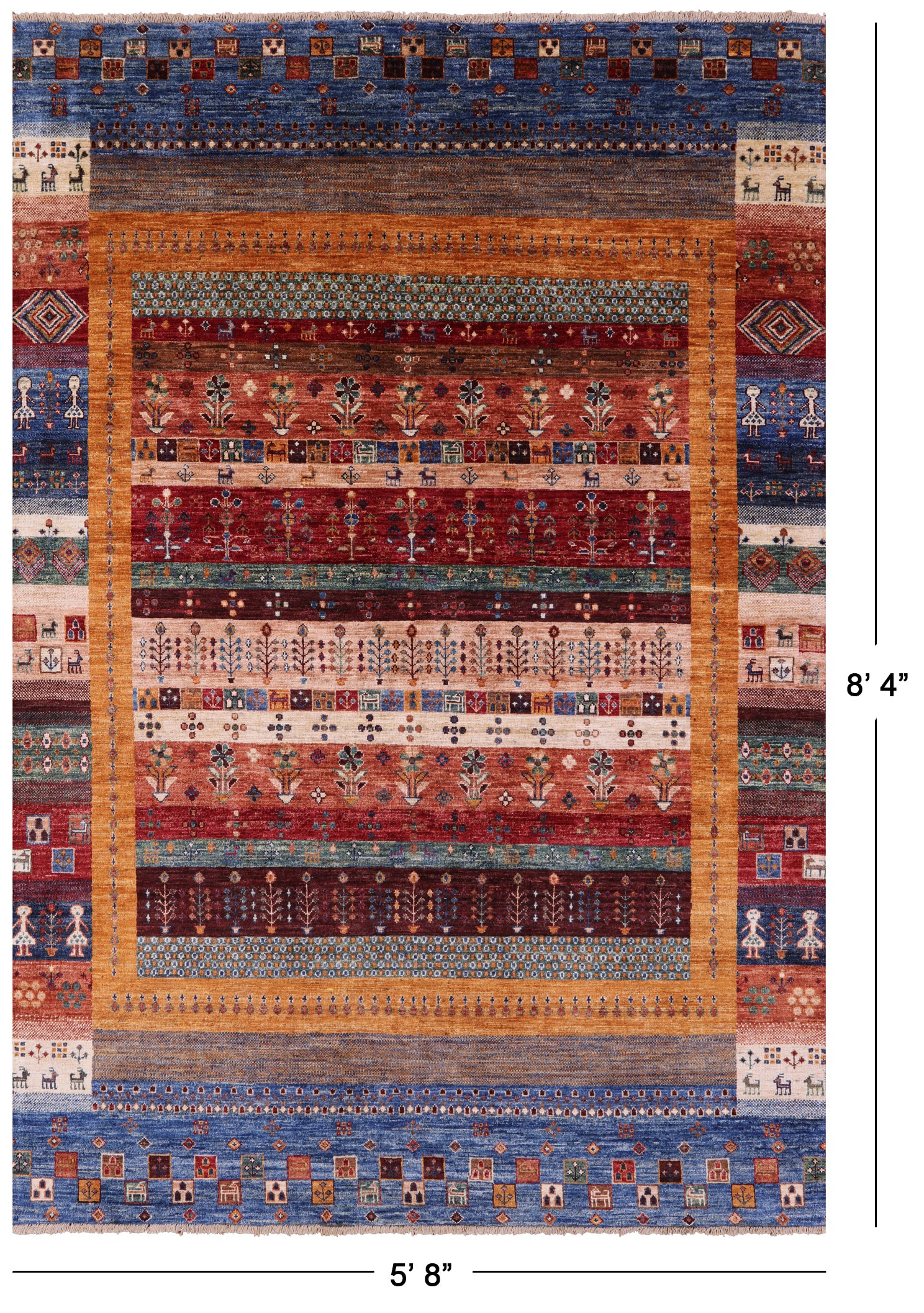 Tribal Persian Gabbeh Handmade Wool Rug - 5' 8" X 8' 4" - Golden Nile