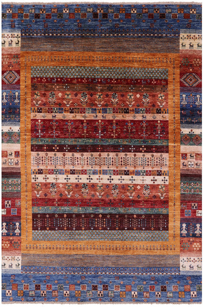 Tribal Persian Gabbeh Handmade Wool Rug - 5' 8" X 8' 4" - Golden Nile