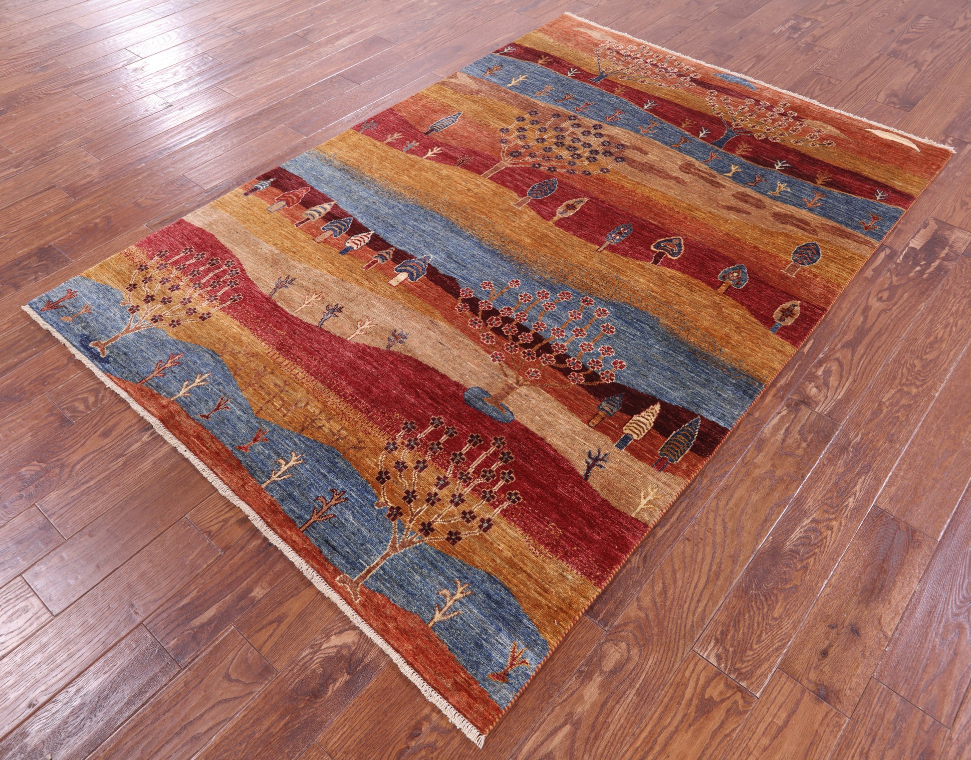 Tribal Persian Gabbeh Hand Knotted Wool Rug - 5' 1" X 7' 4" - Golden Nile