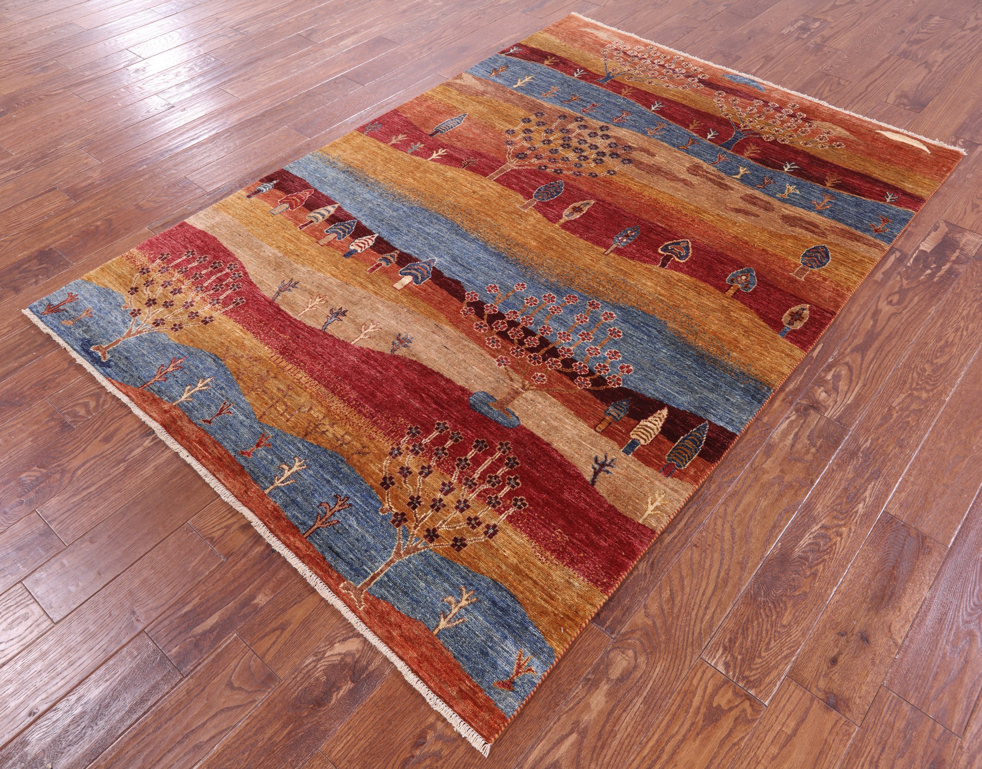 Tribal Persian Gabbeh Hand Knotted Wool Rug - 5' 1" X 7' 4" - Golden Nile