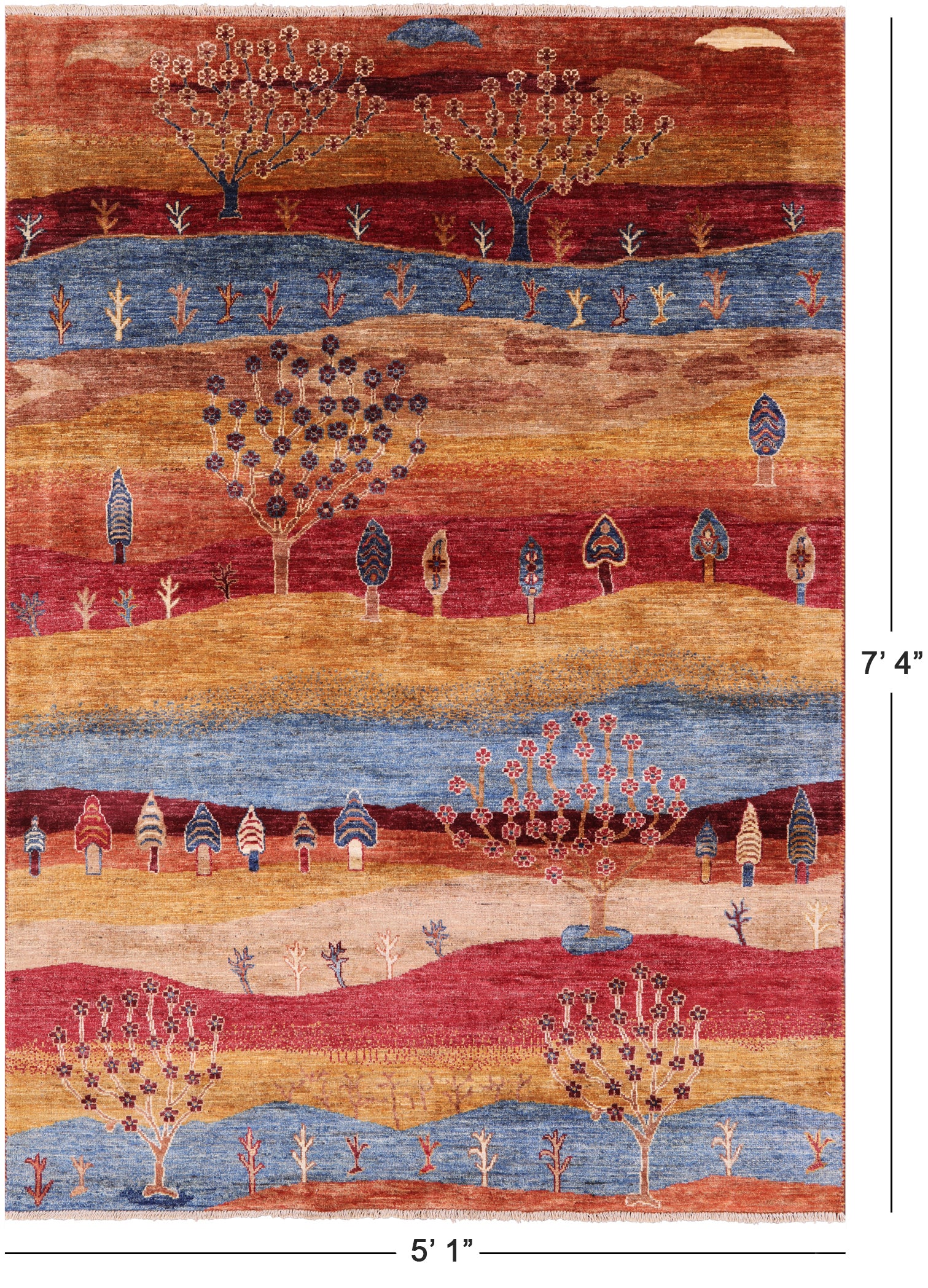 Tribal Persian Gabbeh Hand Knotted Wool Rug - 5' 1" X 7' 4" - Golden Nile
