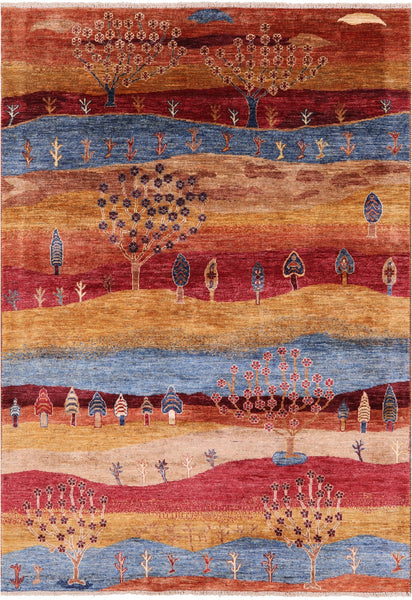 Tribal Persian Gabbeh Hand Knotted Wool Rug - 5' 1" X 7' 4" - Golden Nile