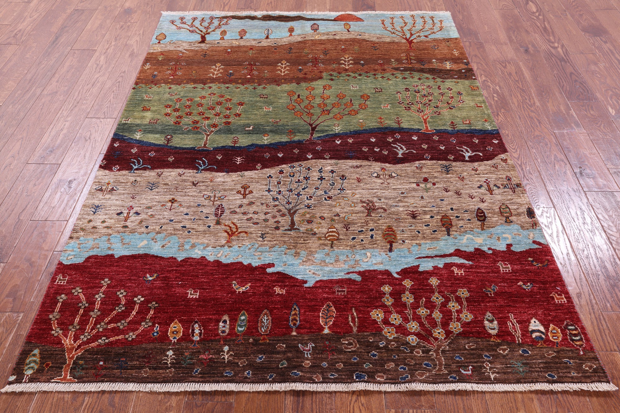 Tribal Persian Gabbeh Handmade Wool Rug - 5' 1" X 6' 7" - Golden Nile