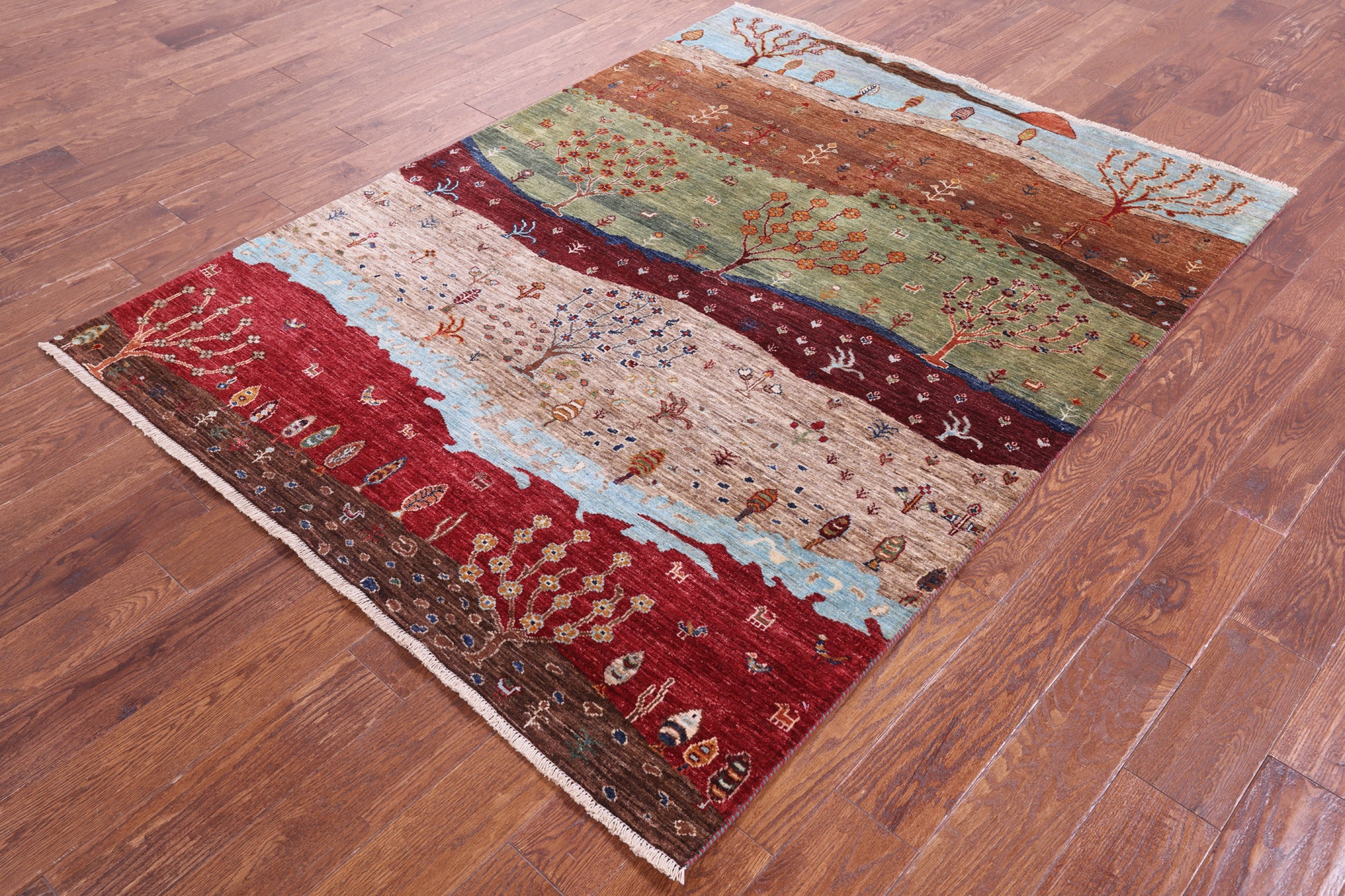 Tribal Persian Gabbeh Handmade Wool Rug - 5' 1" X 6' 7" - Golden Nile