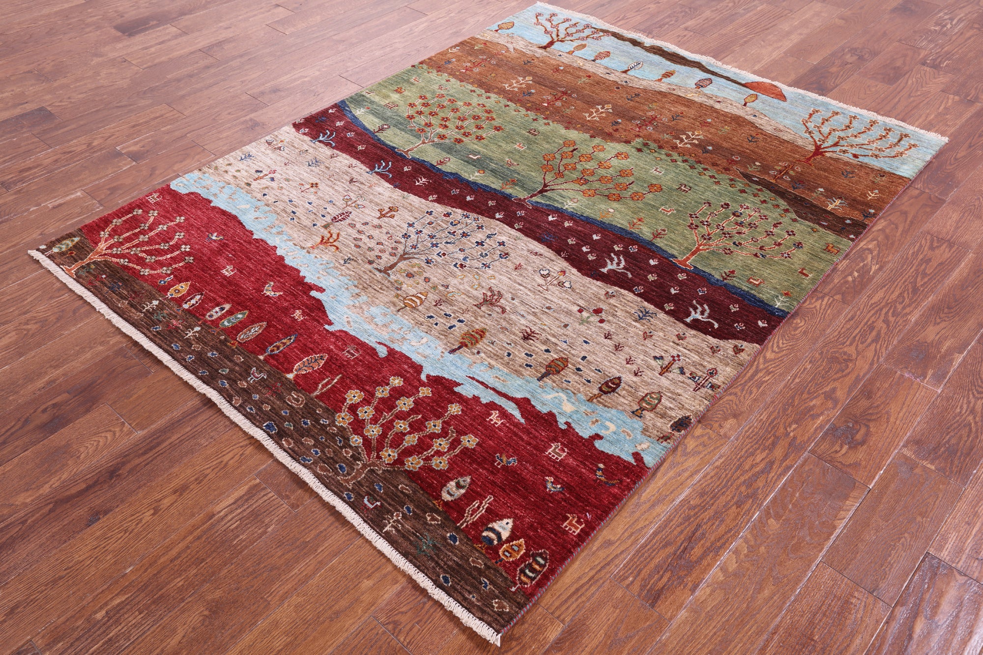 Tribal Persian Gabbeh Handmade Wool Rug - 5' 1" X 6' 7" - Golden Nile