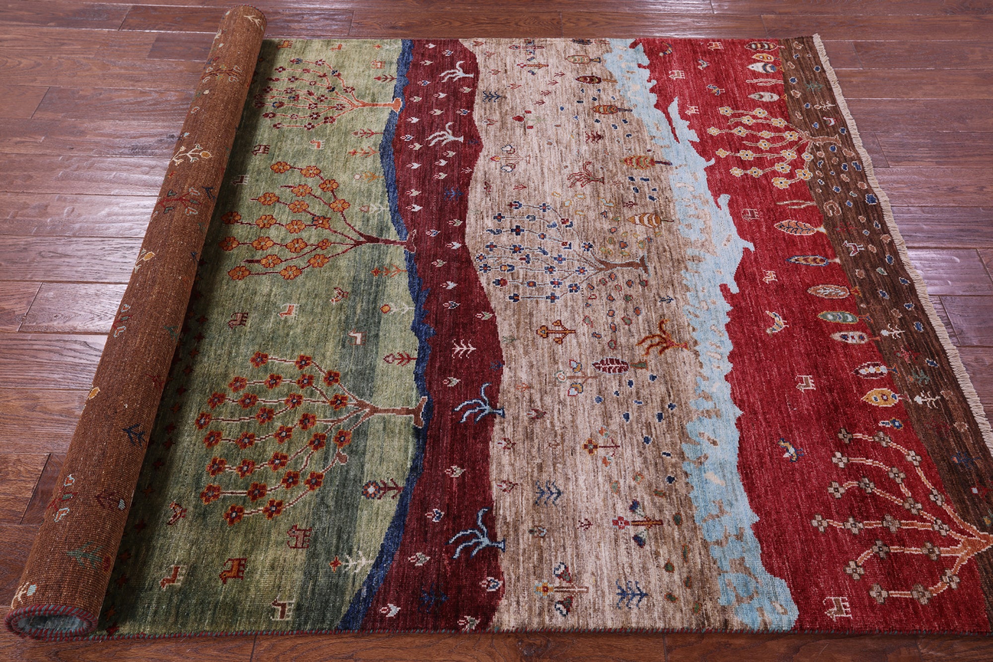 Tribal Persian Gabbeh Handmade Wool Rug - 5' 1" X 6' 7" - Golden Nile