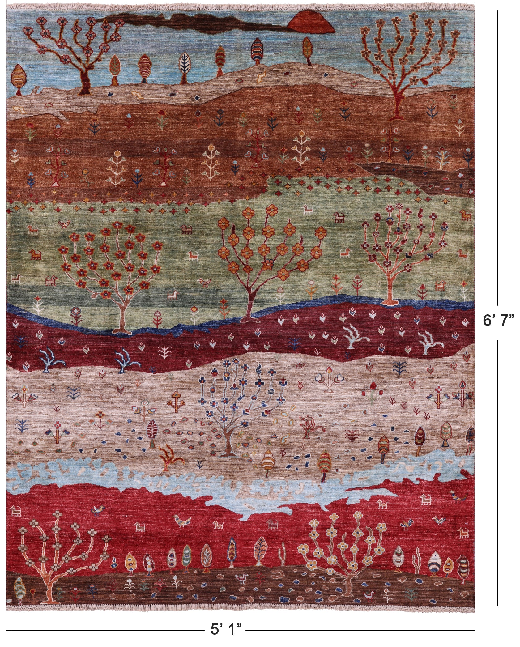 Tribal Persian Gabbeh Handmade Wool Rug - 5' 1" X 6' 7" - Golden Nile