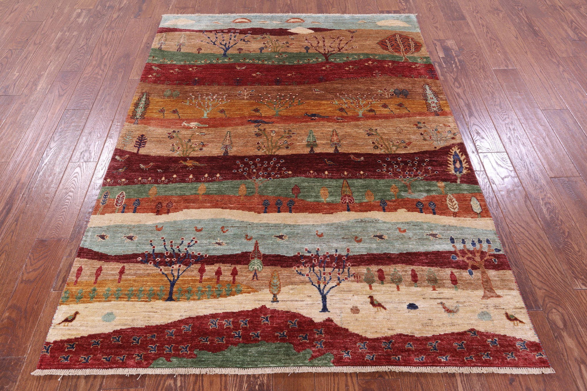 Tribal Persian Gabbeh Hand Knotted Wool Rug - 5' 1" X 6' 8" - Golden Nile