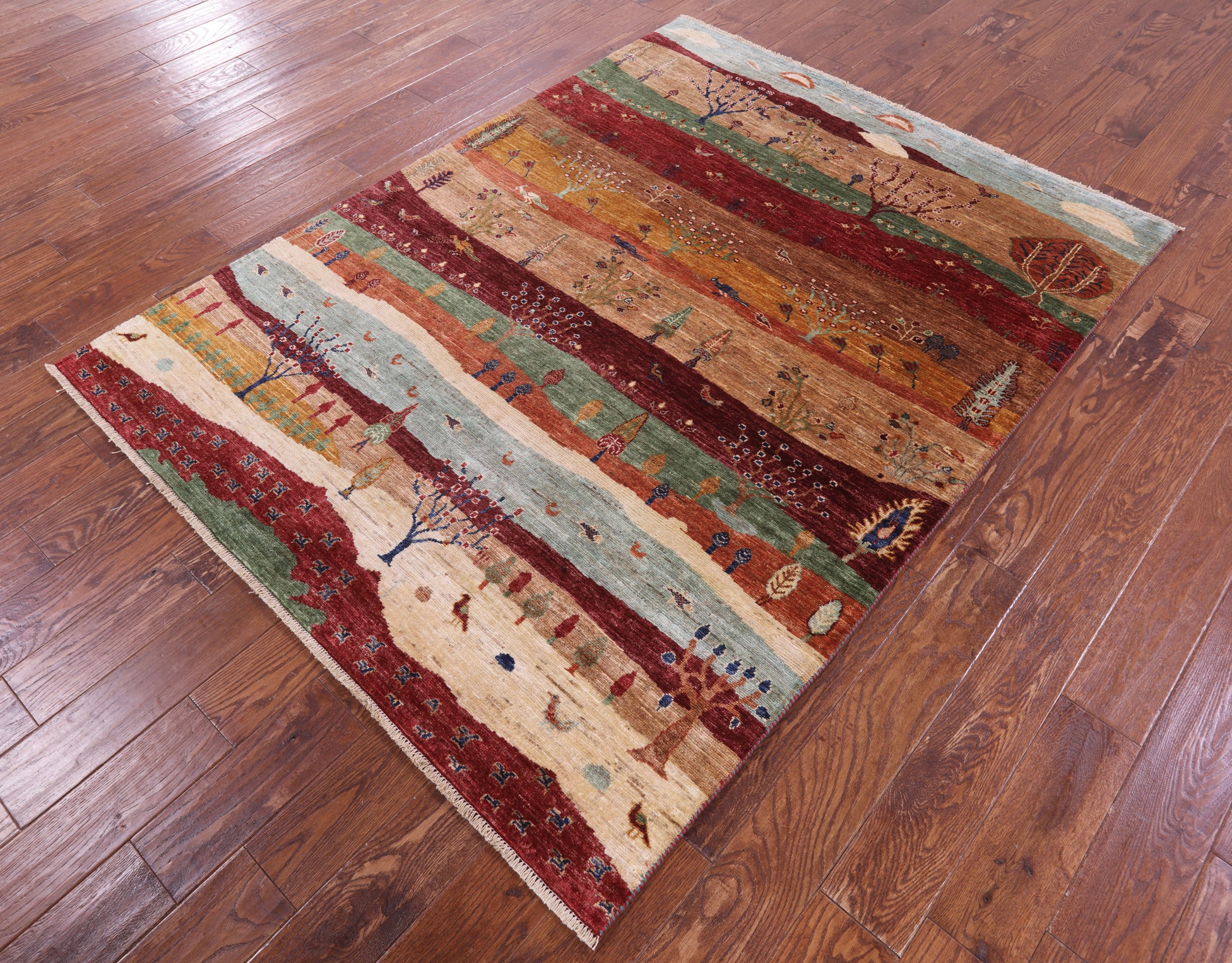 Tribal Persian Gabbeh Hand Knotted Wool Rug - 5' 1" X 6' 8" - Golden Nile