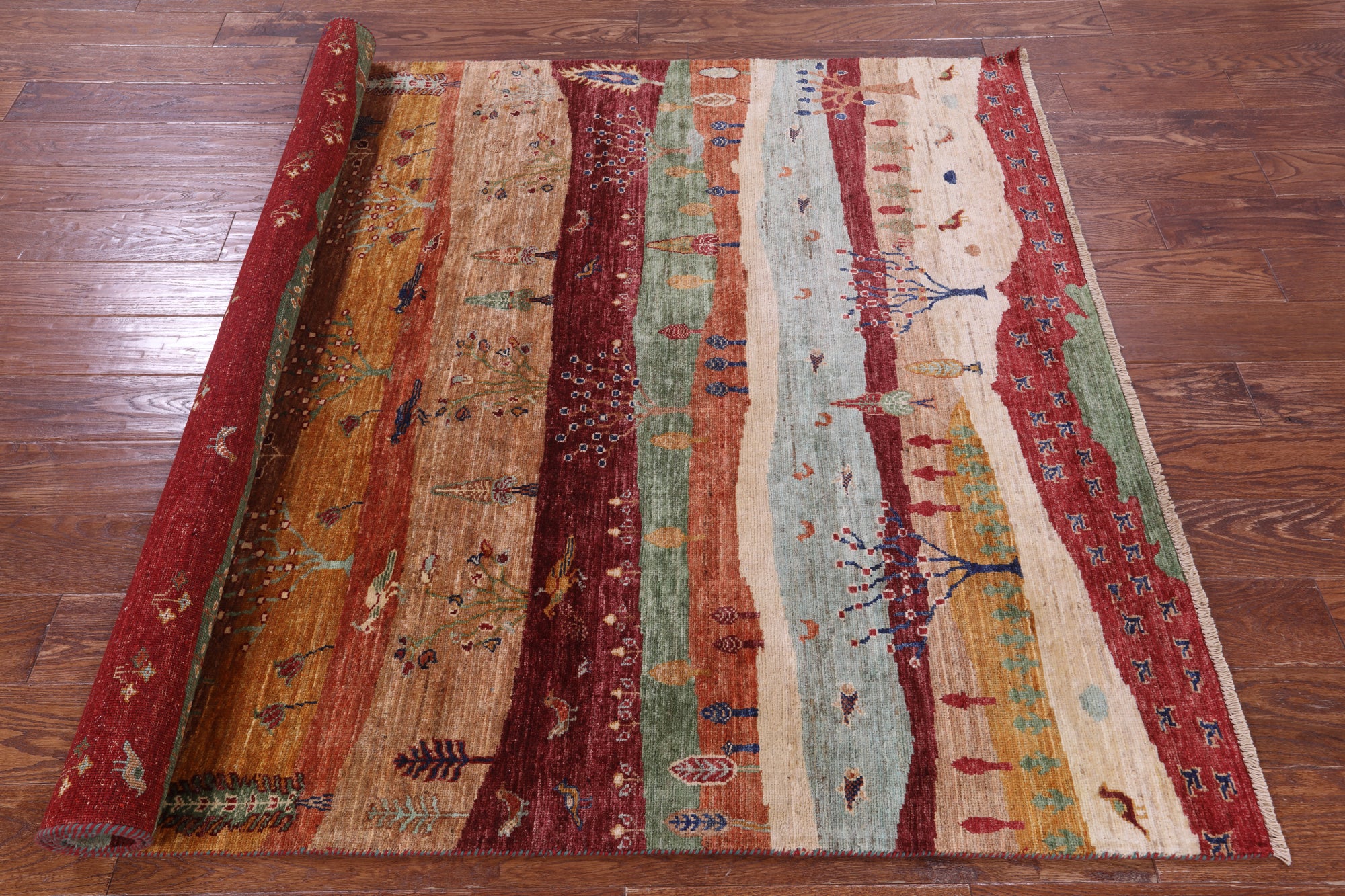 Tribal Persian Gabbeh Hand Knotted Wool Rug - 5' 1" X 6' 8" - Golden Nile