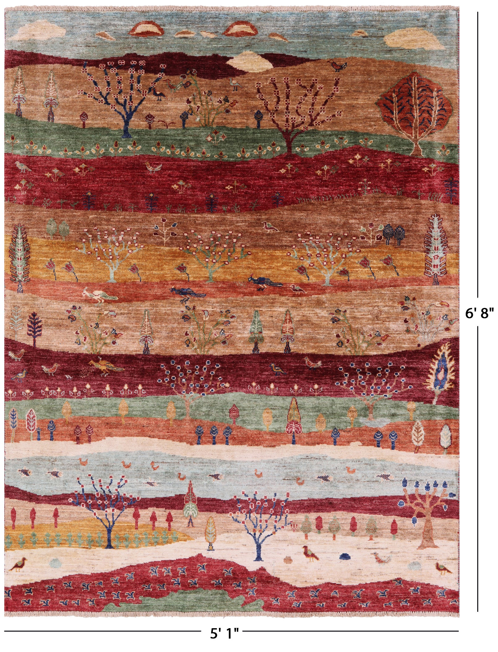 Tribal Persian Gabbeh Hand Knotted Wool Rug - 5' 1" X 6' 8" - Golden Nile