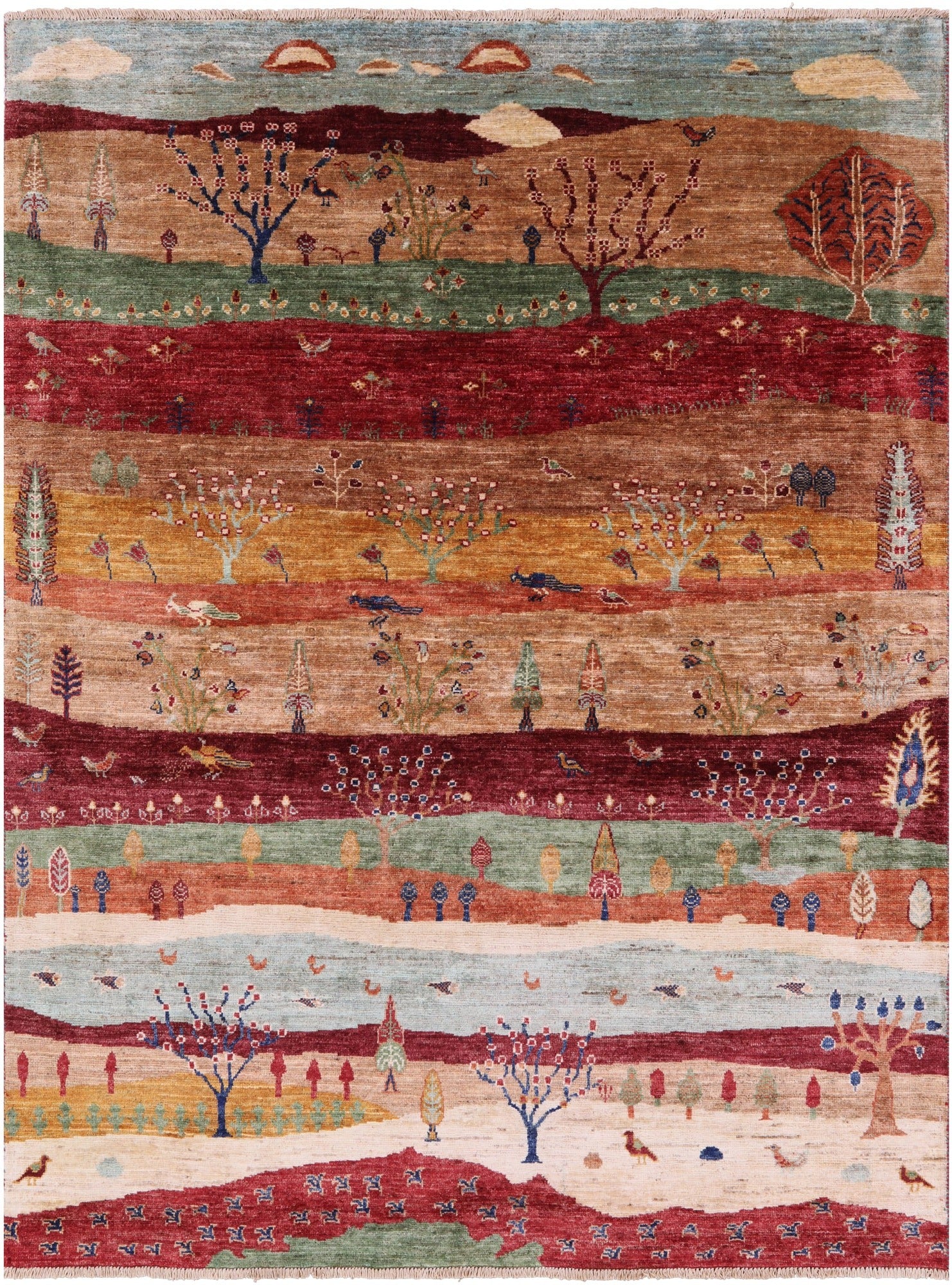 Tribal Persian Gabbeh Hand Knotted Wool Rug - 5' 1" X 6' 8" - Golden Nile