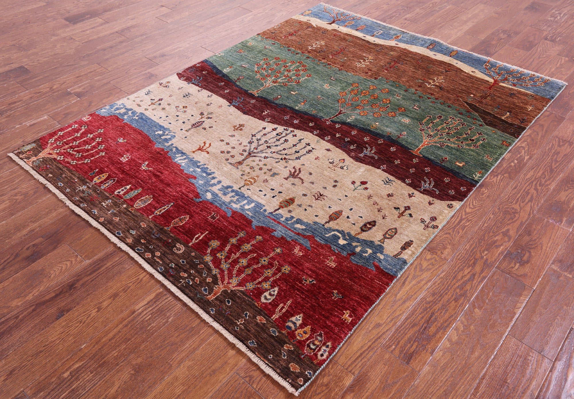 Tribal Persian Gabbeh Hand Knotted Wool Rug - 5' 1" X 6' 10" - Golden Nile