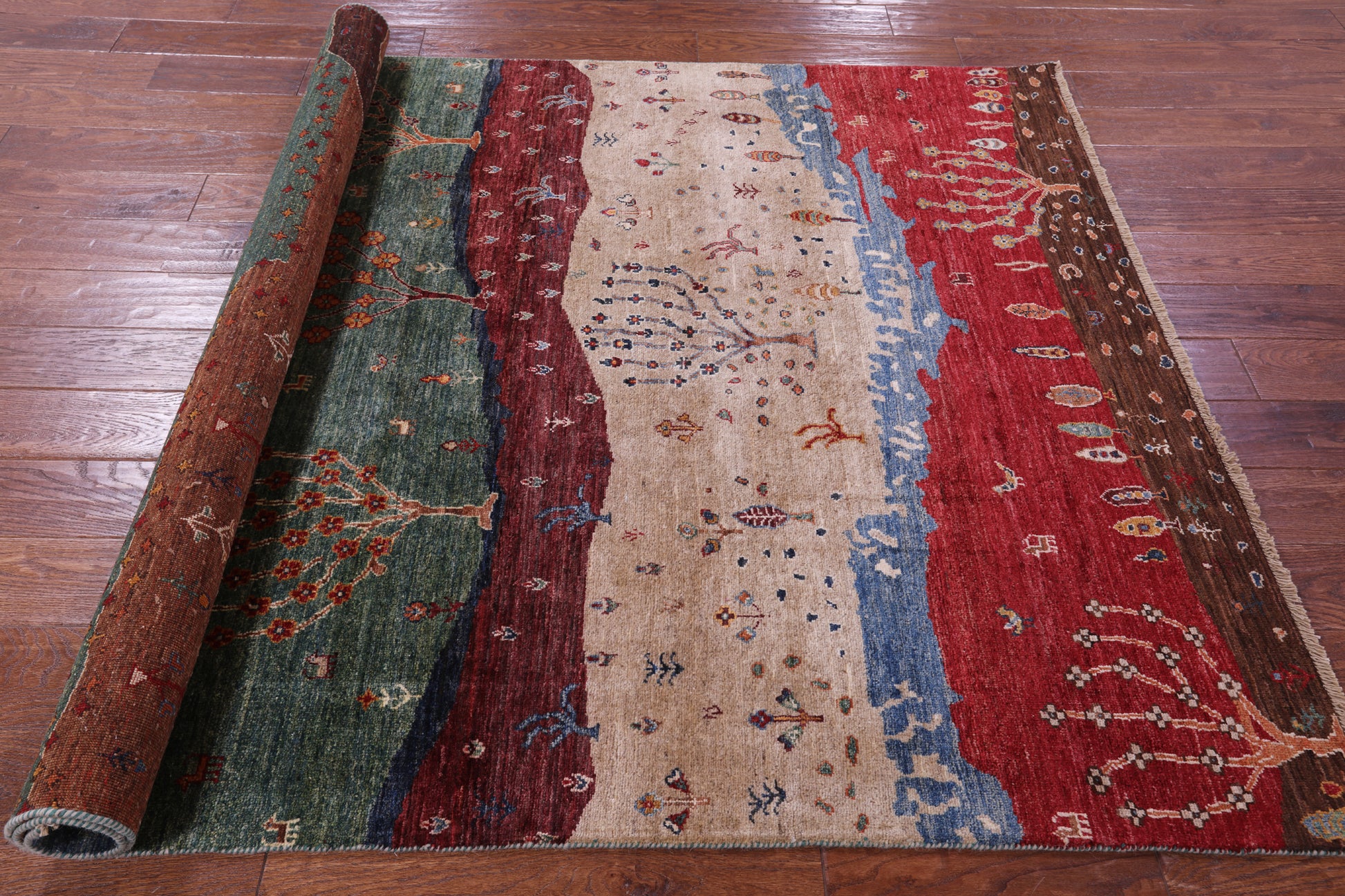 Tribal Persian Gabbeh Hand Knotted Wool Rug - 5' 1" X 6' 10" - Golden Nile