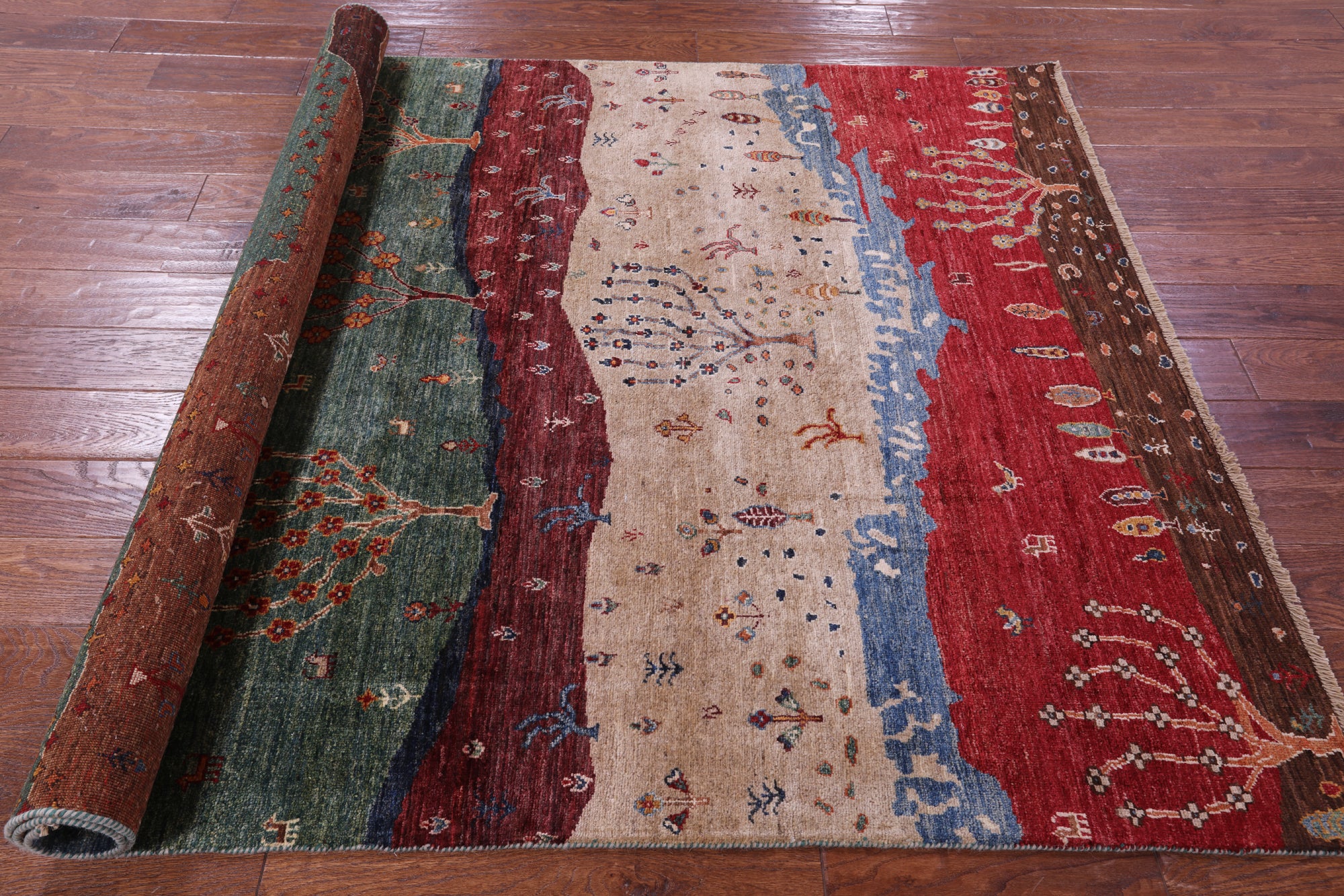 Tribal Persian Gabbeh Hand Knotted Wool Rug - 5' 1" X 6' 10" - Golden Nile