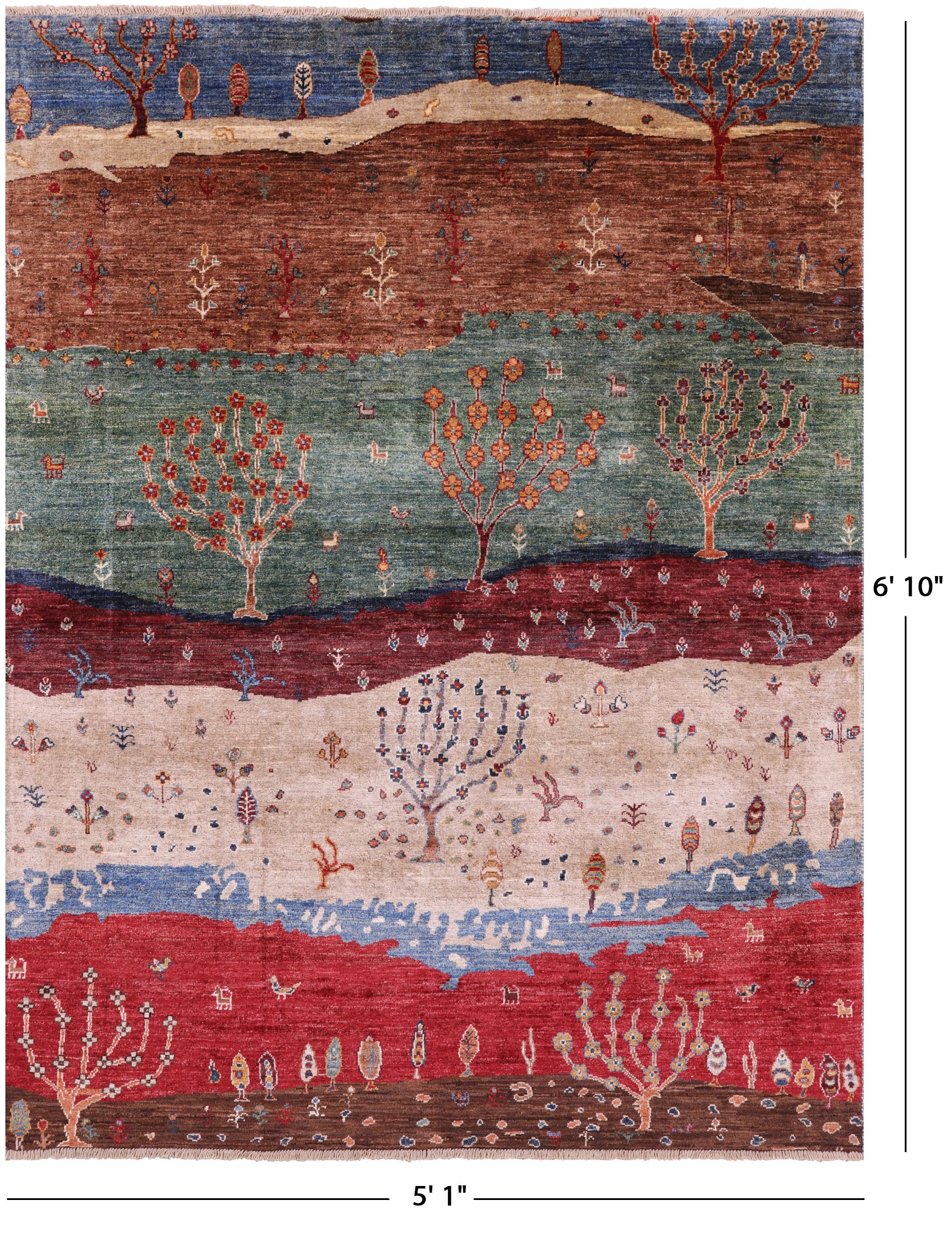 Tribal Persian Gabbeh Hand Knotted Wool Rug - 5' 1" X 6' 10" - Golden Nile